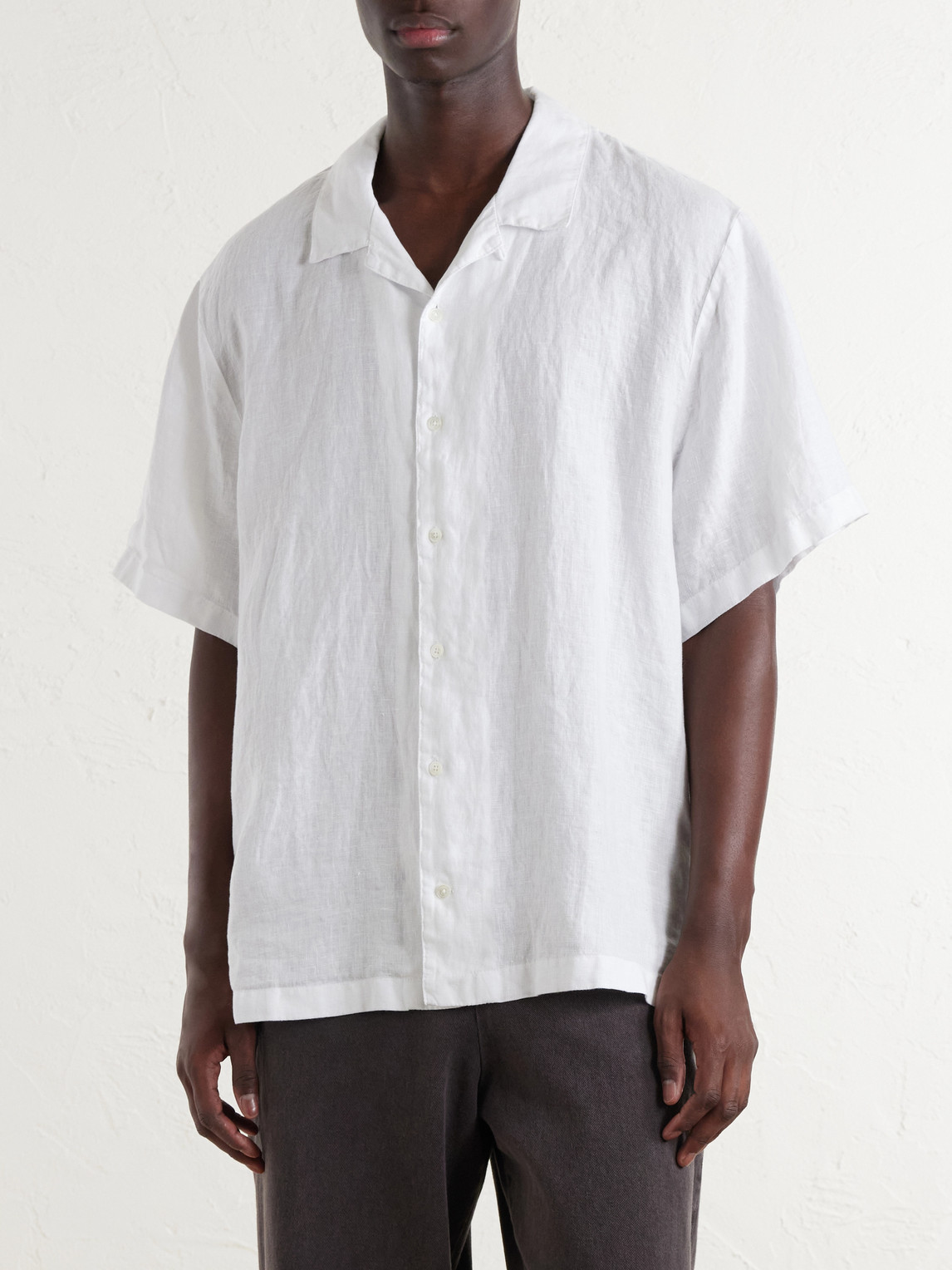 Convertible-Collar Linen Shirt
