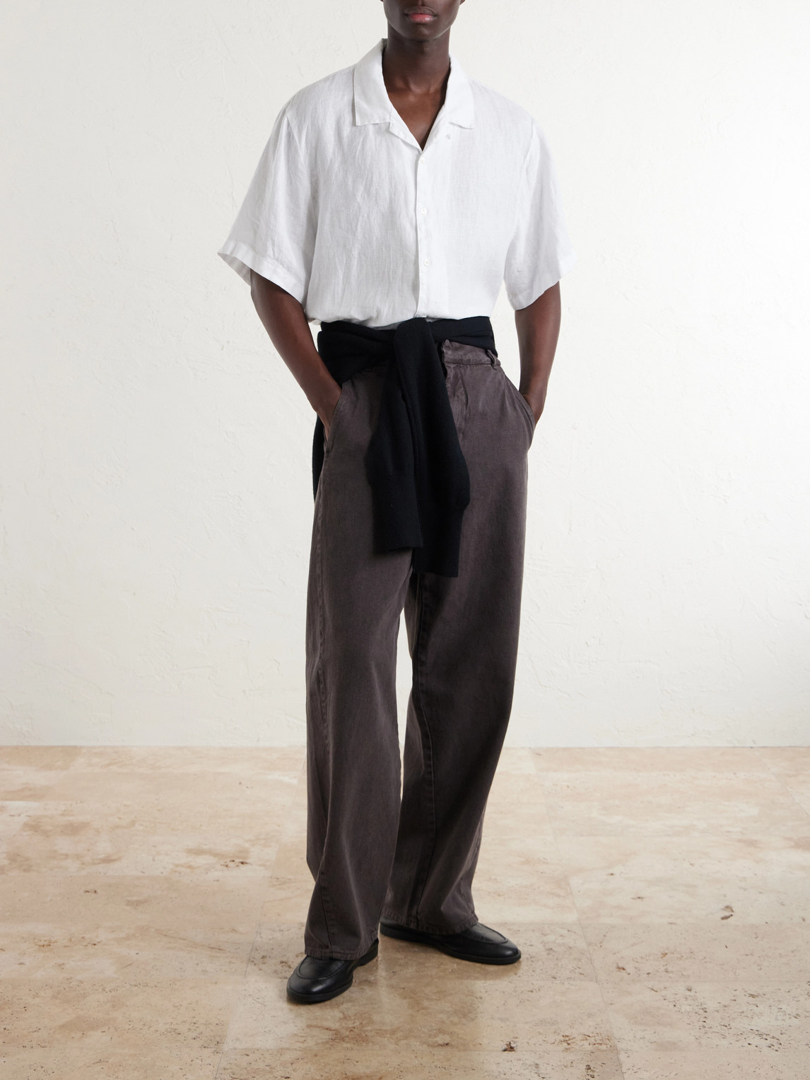 Convertible-Collar Linen Shirt