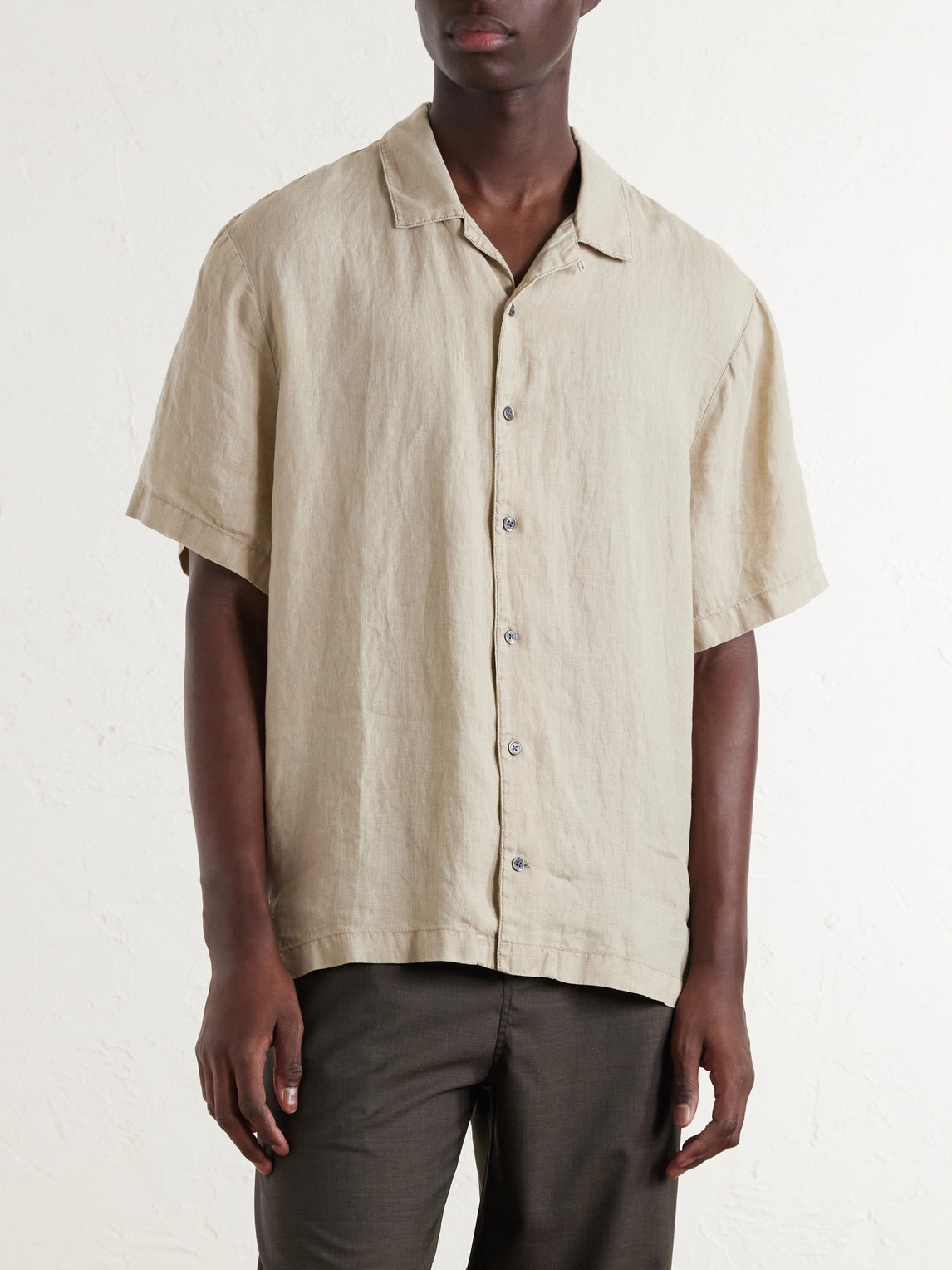 Convertible-Collar Linen Shirt