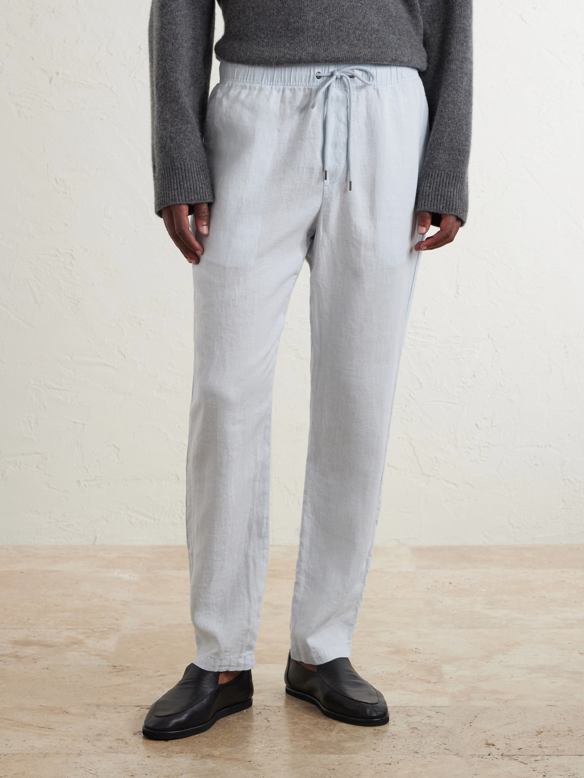 Straight-Leg Garment-Dyed Linen Drawstring Trousers