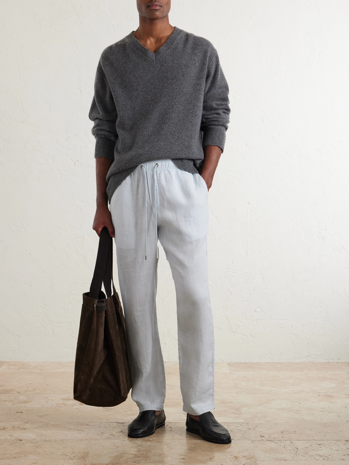 Straight-Leg Garment-Dyed Linen Drawstring Trousers