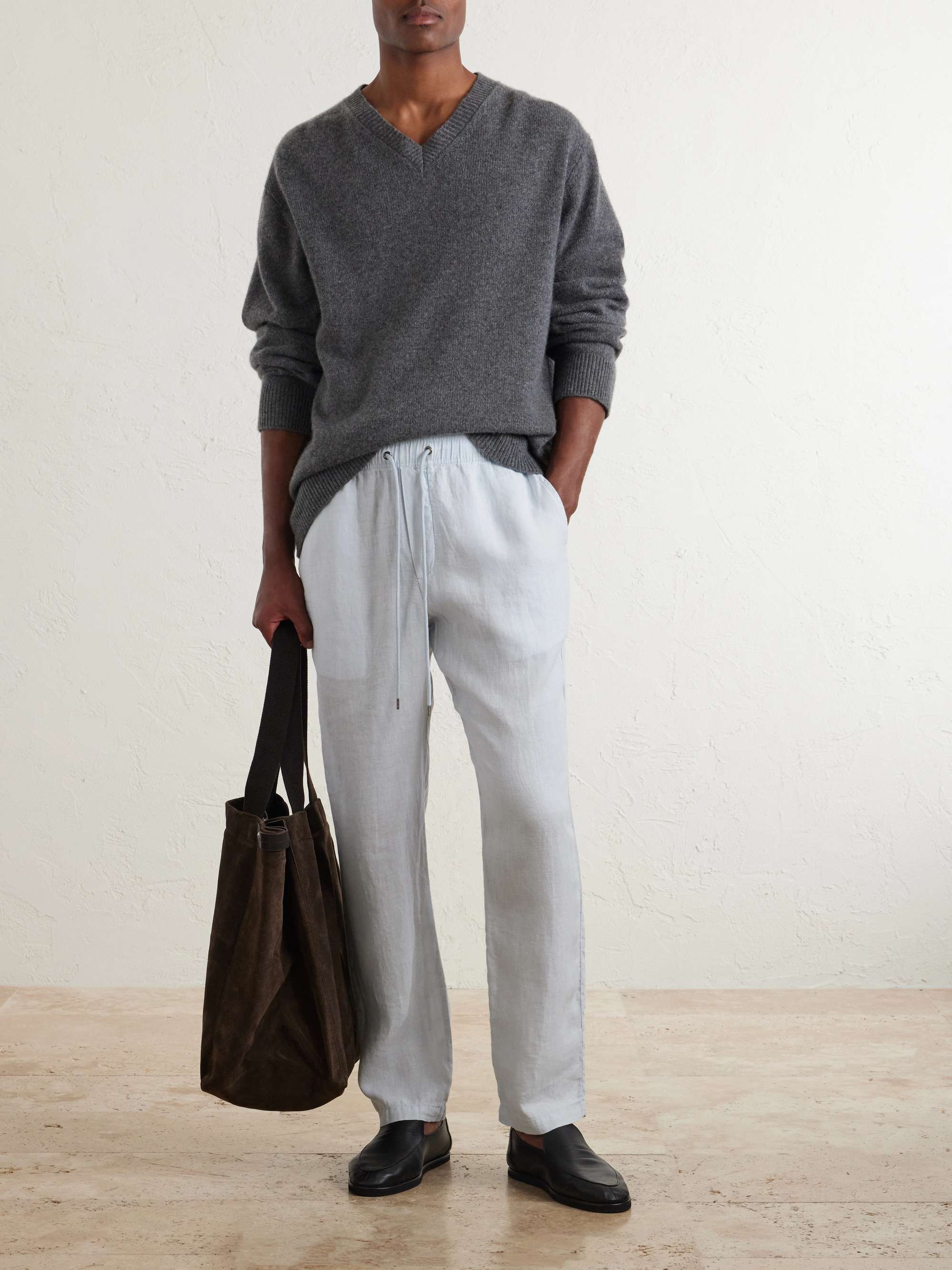 JAMES PERSE Garment-Dyed Straight-Leg Linen Trousers
