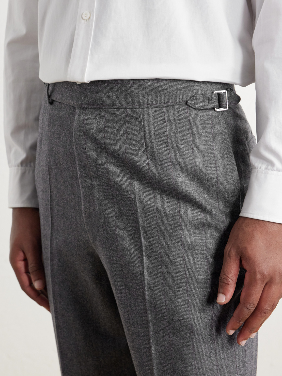 Straight-Leg Herringbone Wool And Cashmere-Blend Trousers