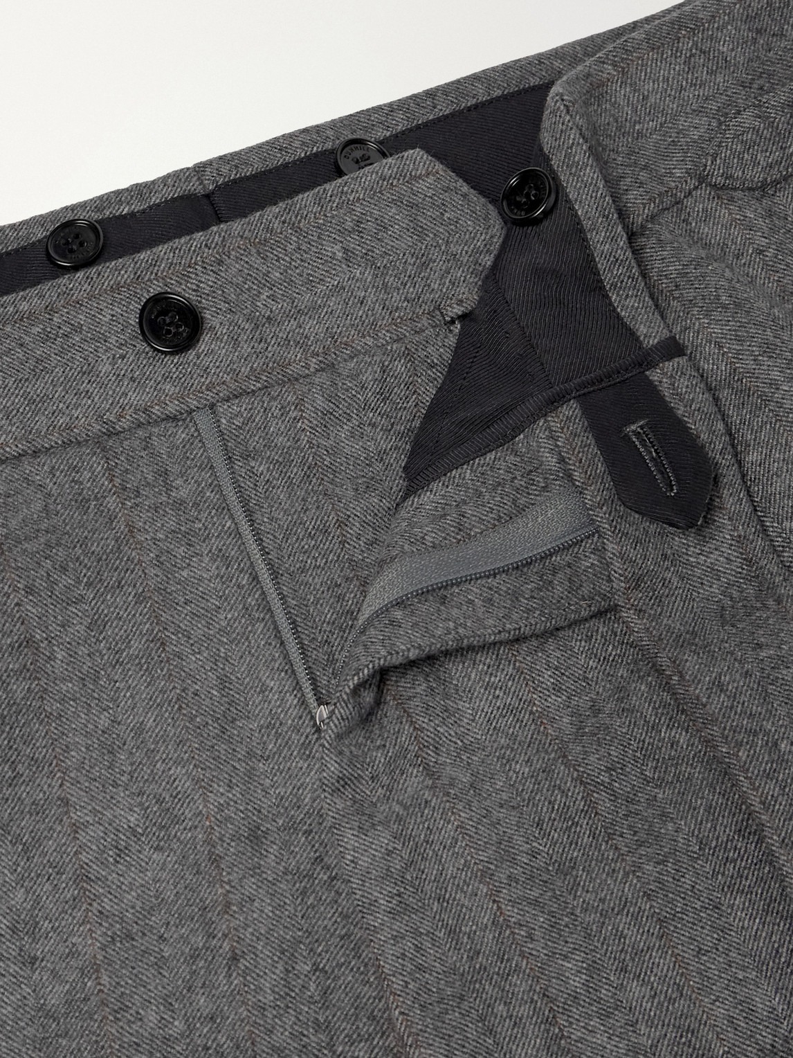 Straight-Leg Herringbone Wool And Cashmere-Blend Trousers