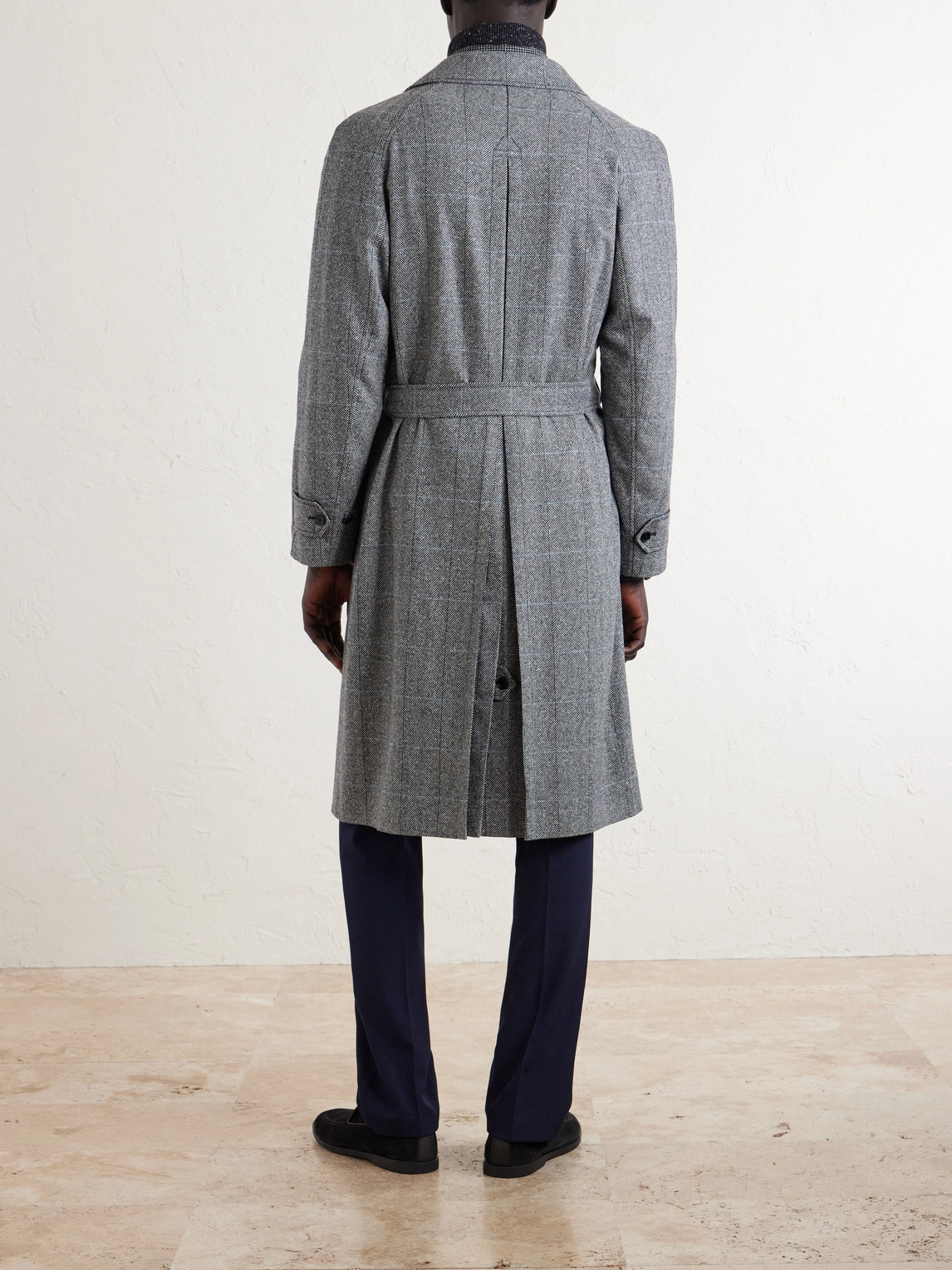 Belted Herringbone Wool Trench Coat