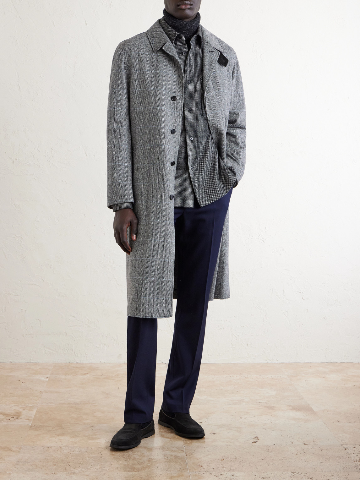 Belted Herringbone Wool Trench Coat