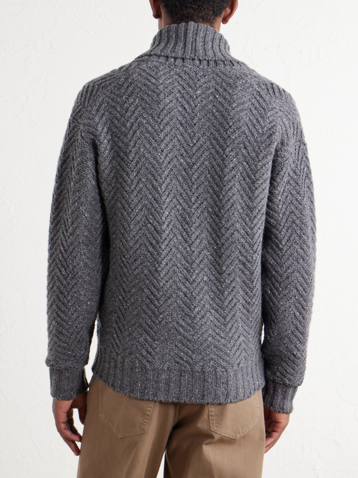 Double-Breasted Chevron-Knit Cashmere Cardigan