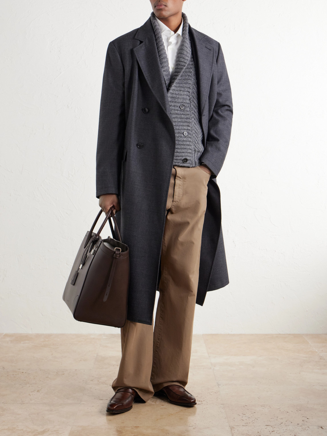 Double-Breasted Chevron-Knit Cashmere Cardigan