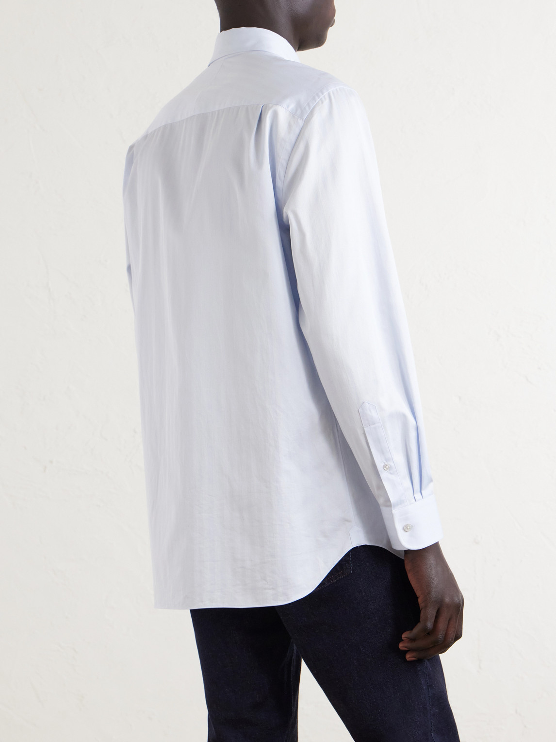 Cutaway-Collar Herringbone Cotton Shirt