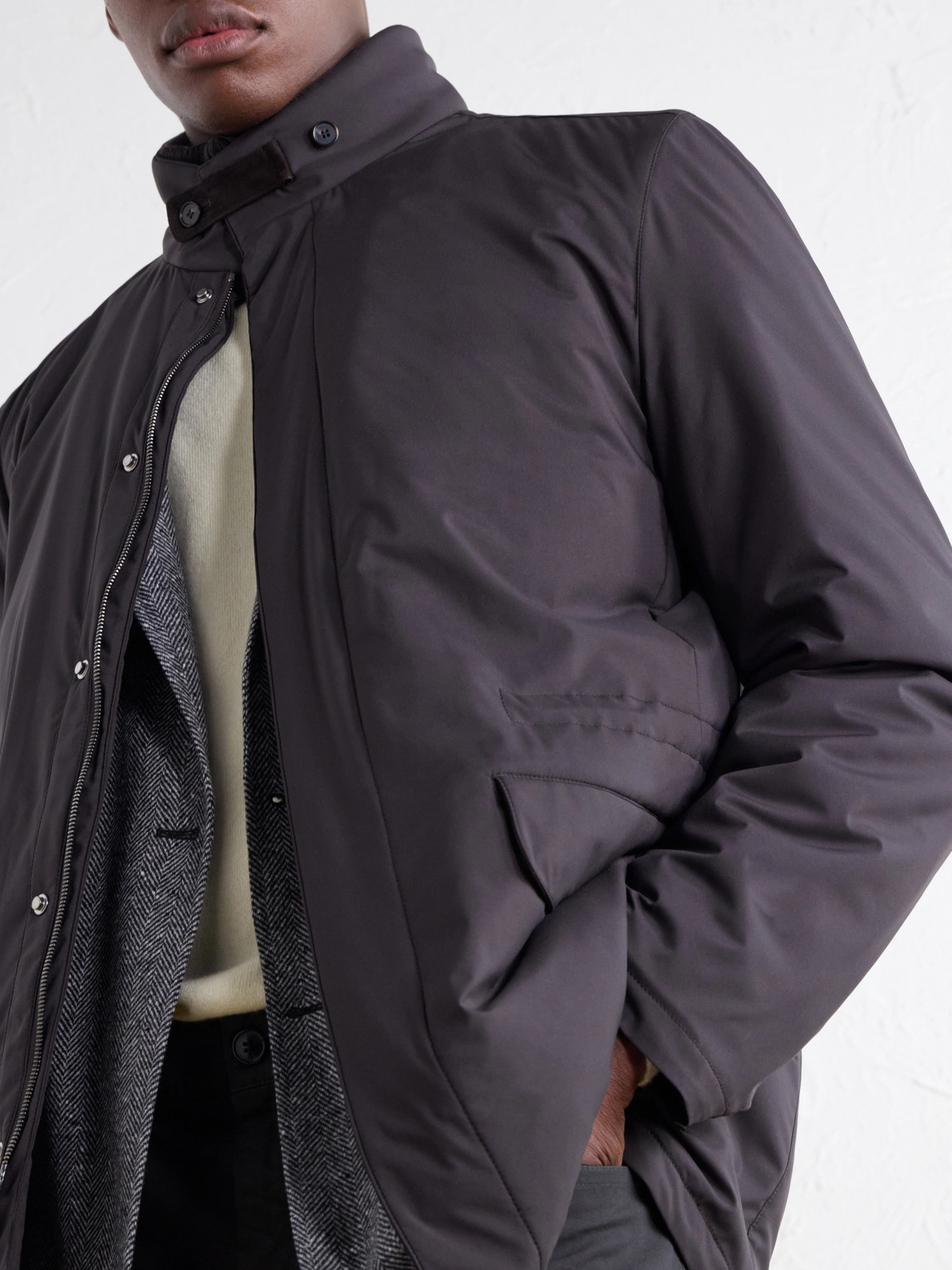 And Rib-Trimmed Padded Coat