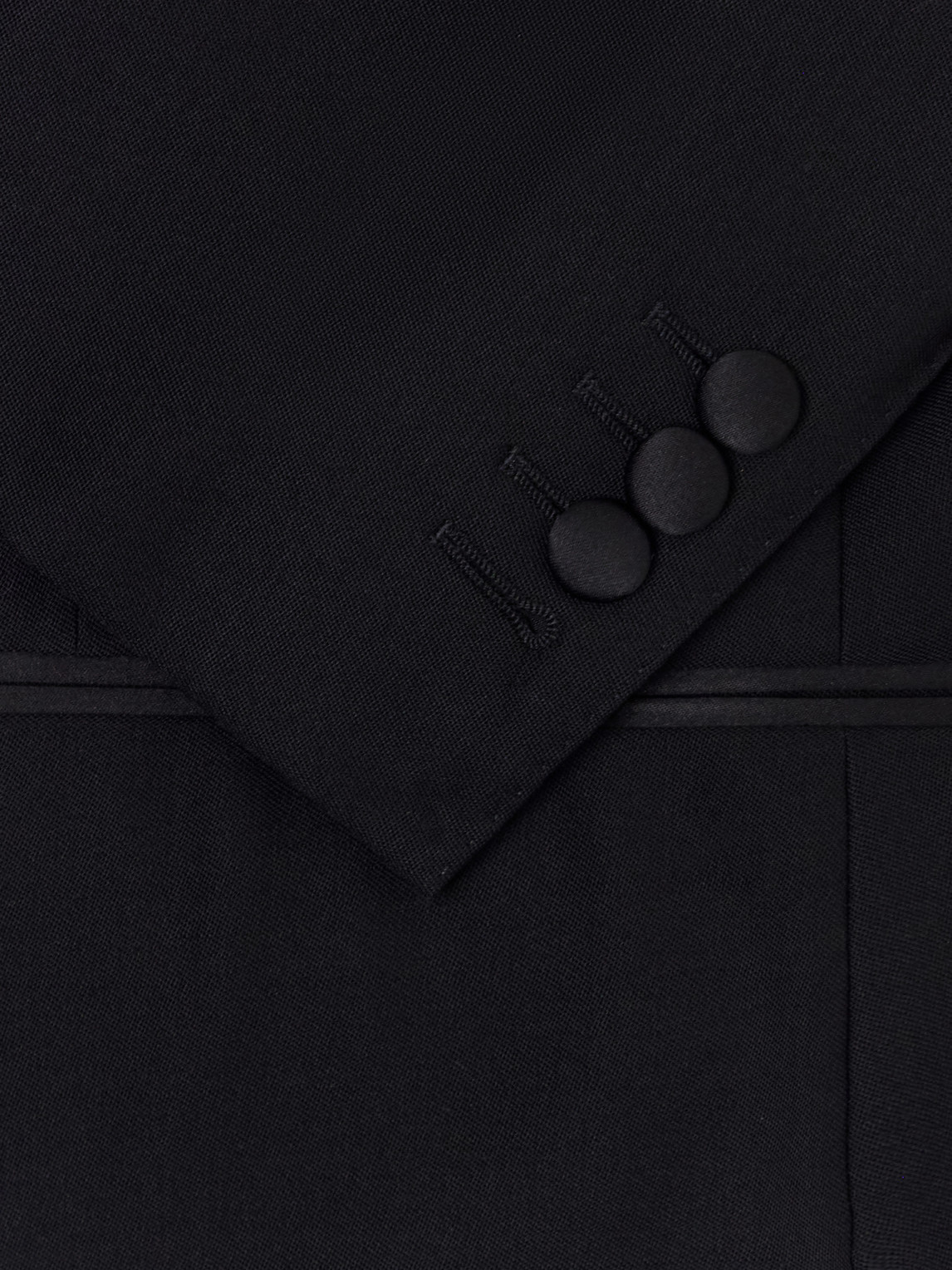 Double-Breasted Satin-Trimmed Wool-Fresco Suit Jacket