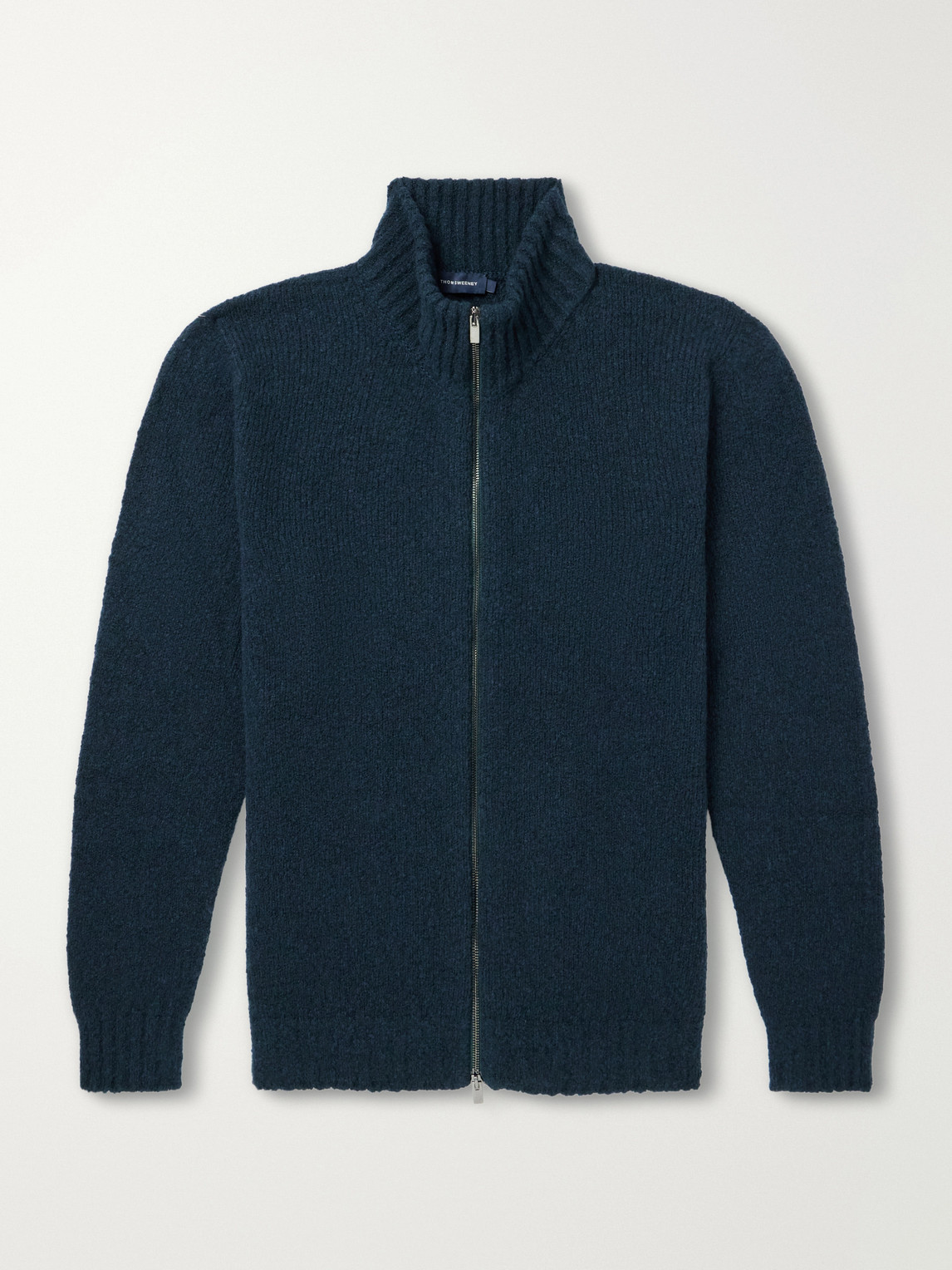 Thom Sweeney Wool-blend Zip-up Mock-neck Sweater In Blue