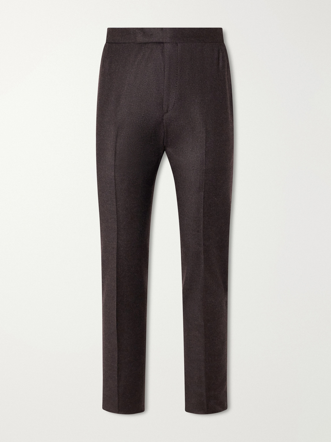 Thom Sweeney Tapered Wool And Cashmere-blend Flannel Suit Trousers In Brown