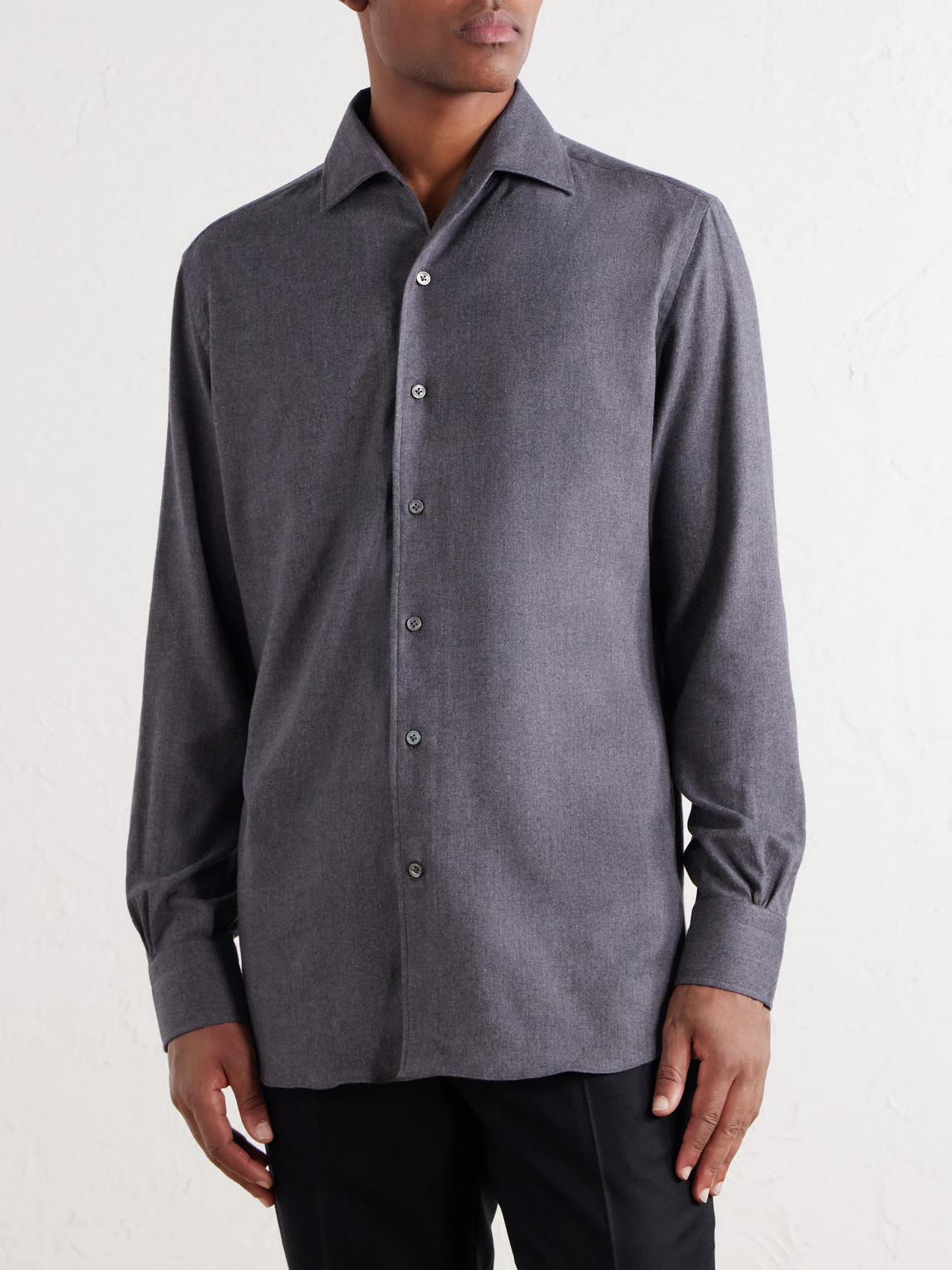 Herringbone Cotton And Lyocell-Blend Woven Shirt