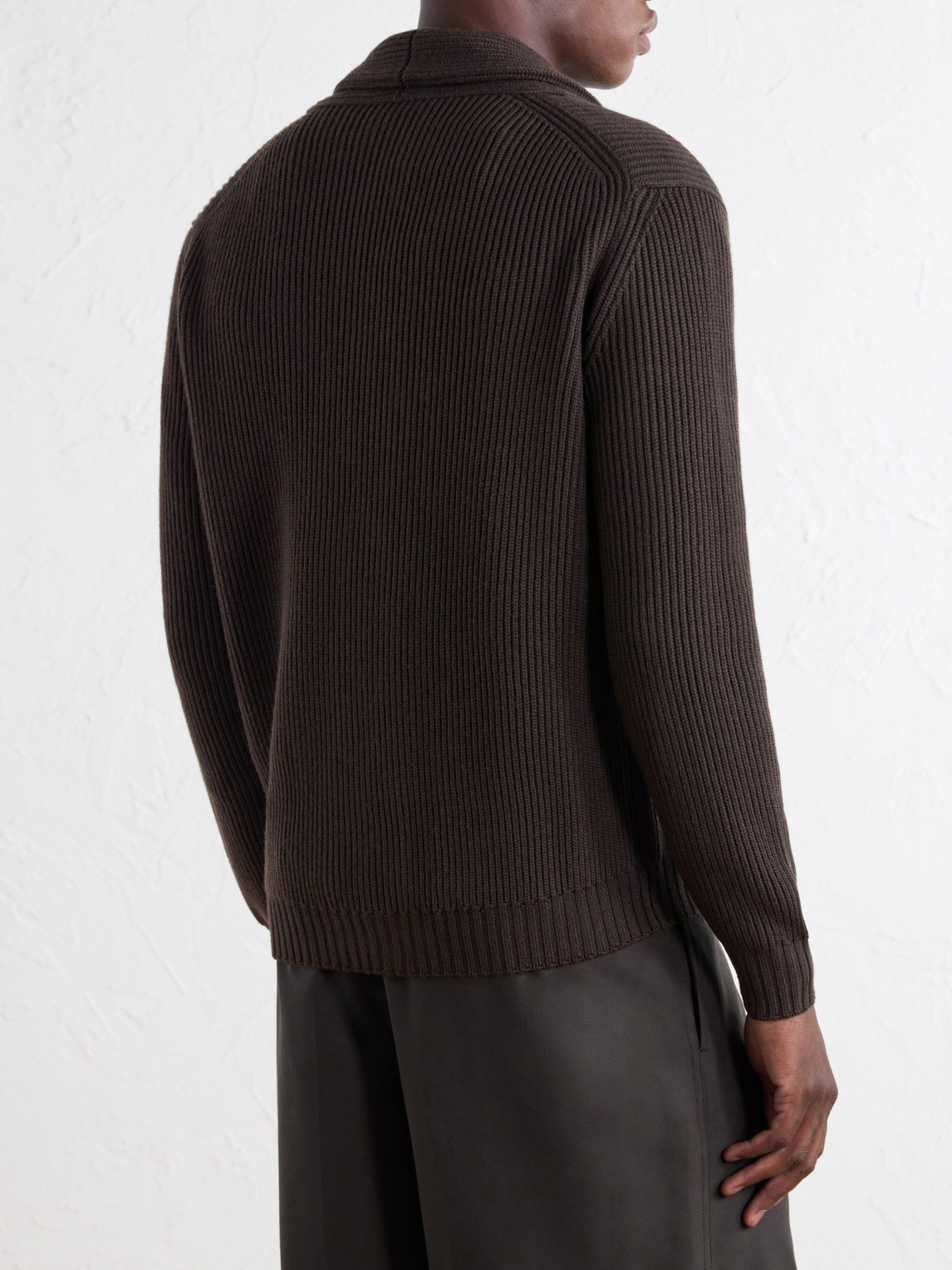 Shawl-Collar Ribbed Merino Cardigan