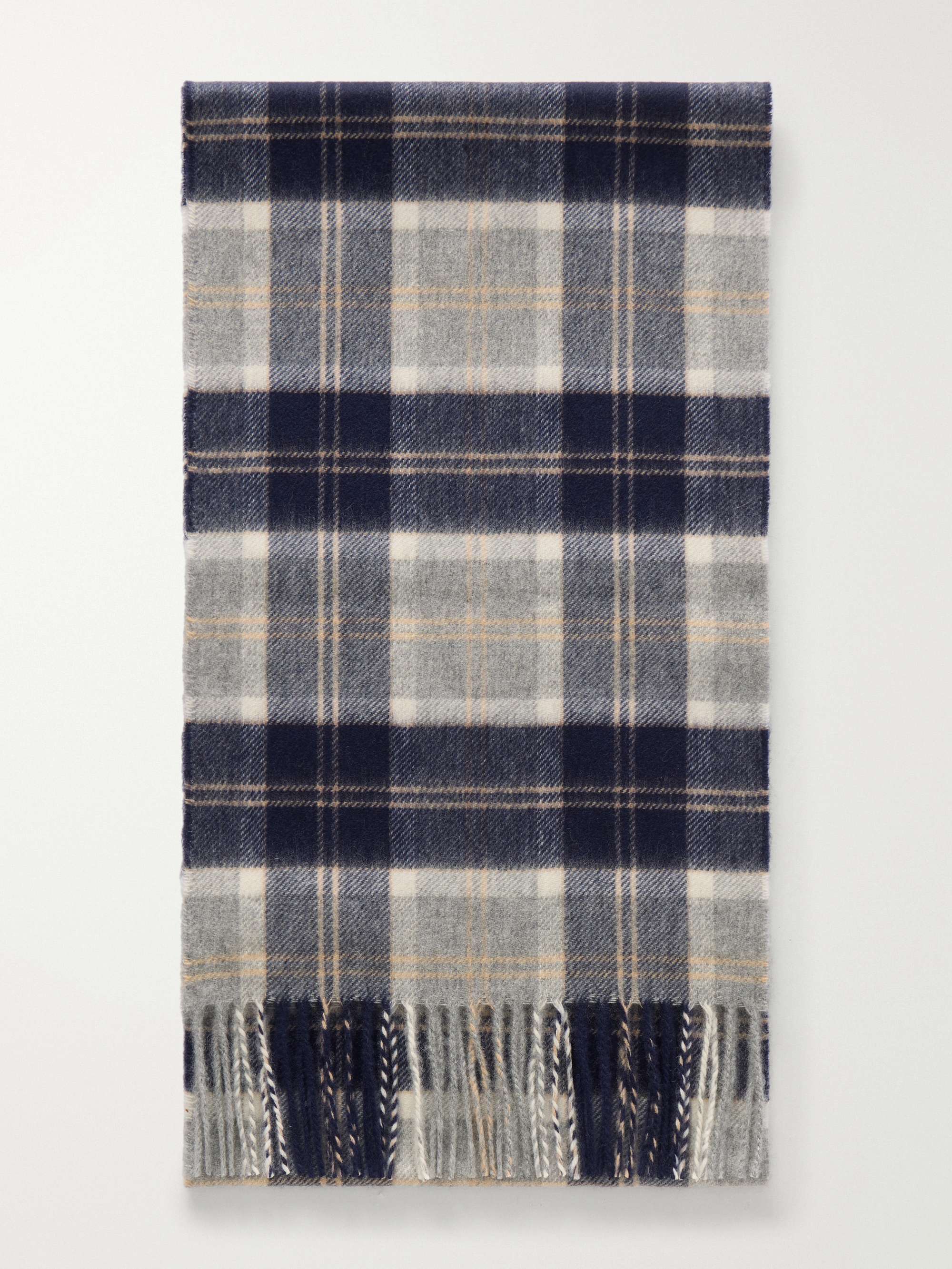 JOHNSTONS OF ELGIN Fringed Black Watch Checked Cashmere Scarf
