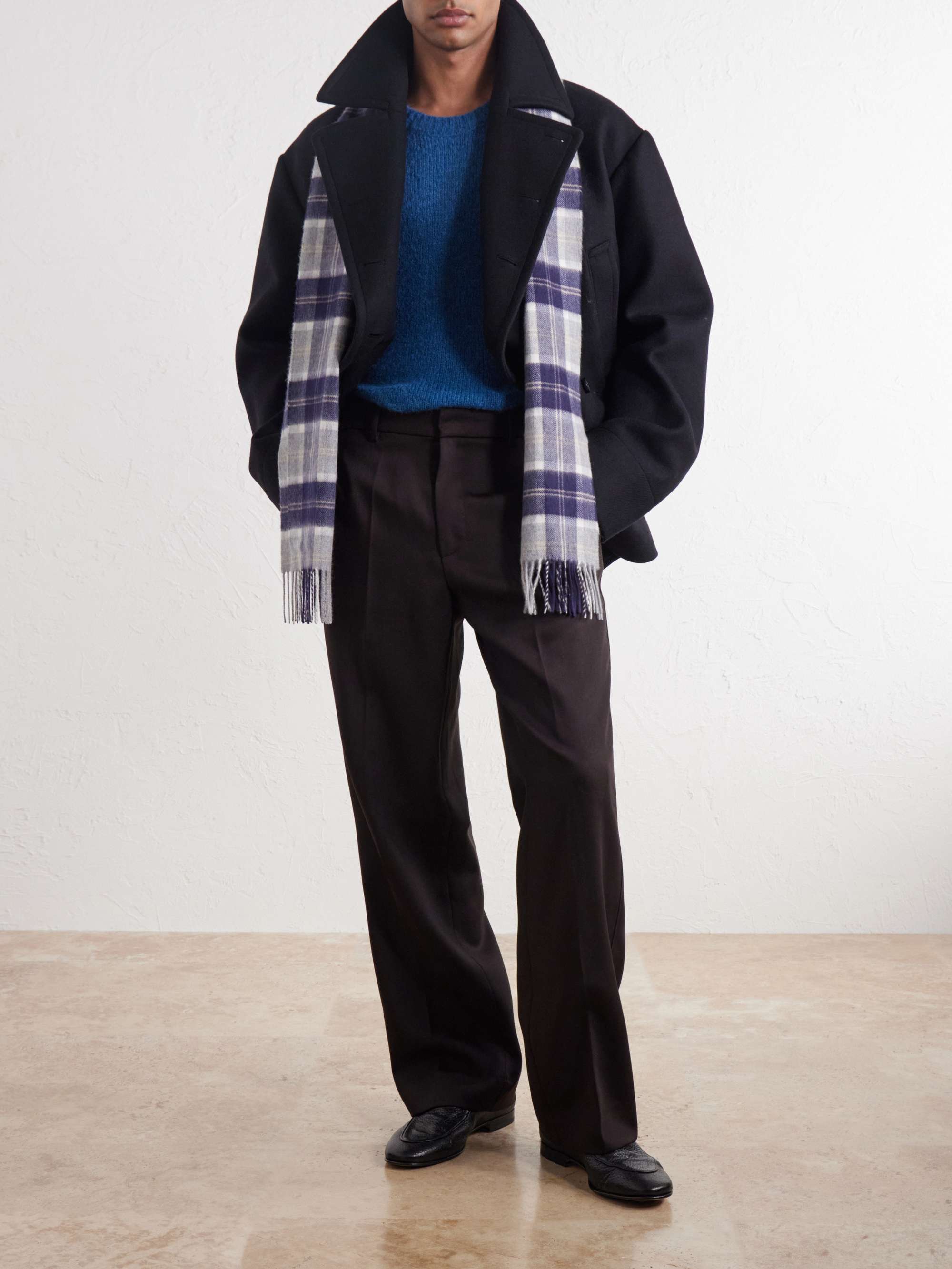 JOHNSTONS OF ELGIN Fringed Black Watch Checked Cashmere Scarf