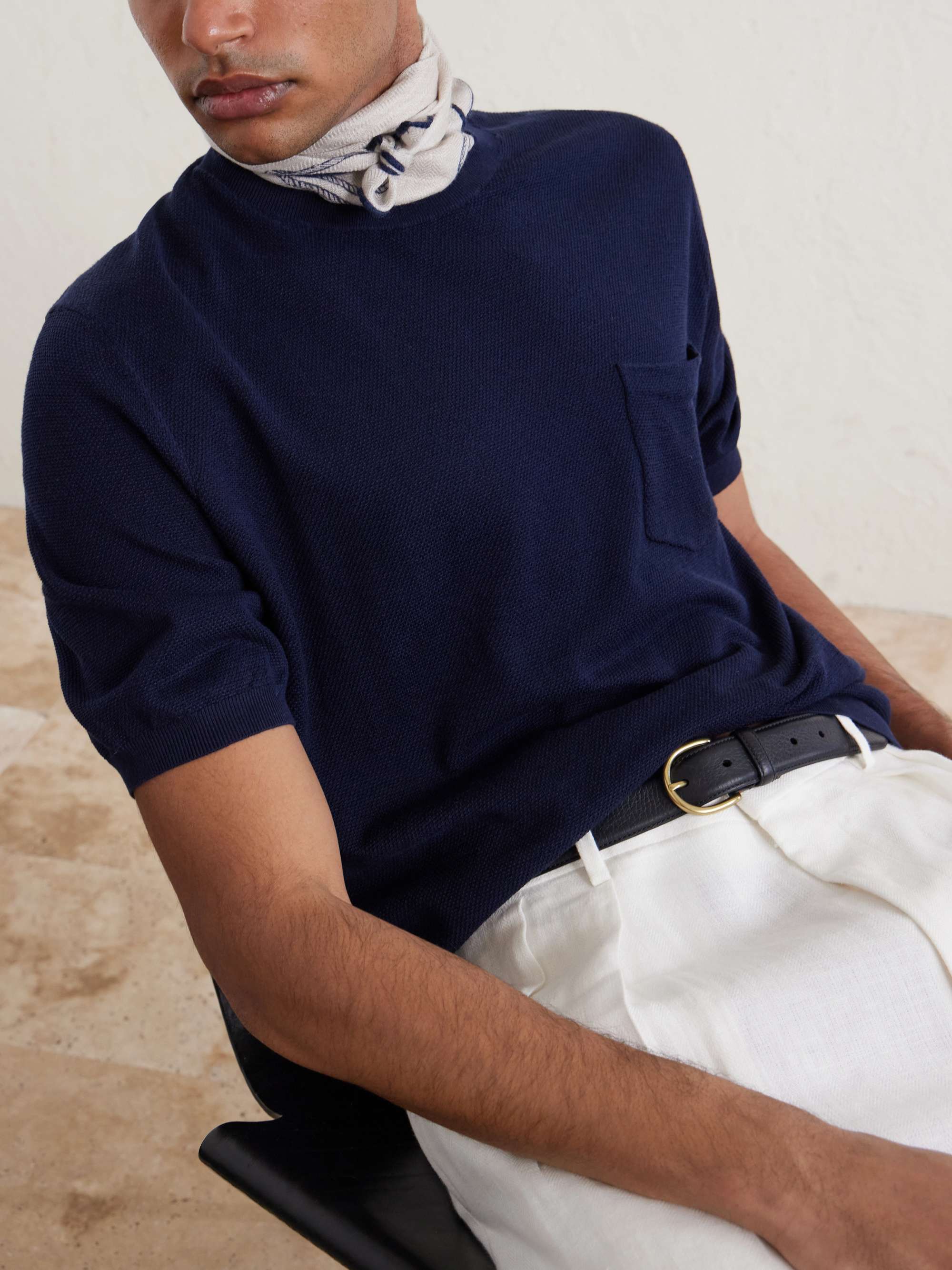 Ralph Lauren purple label リネンスイングトップ RALPH LAUREN PURPLE LABEL Textured Silk-Blend T-Shirt for Men | MR