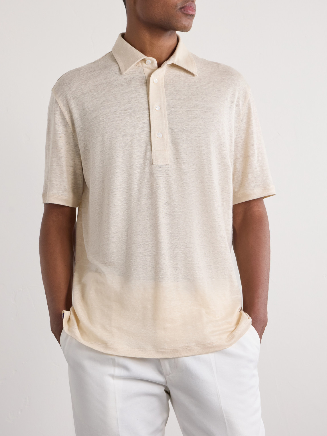 Purple Label - Logo-Embroidered Linen-Jersey Polo Shirt