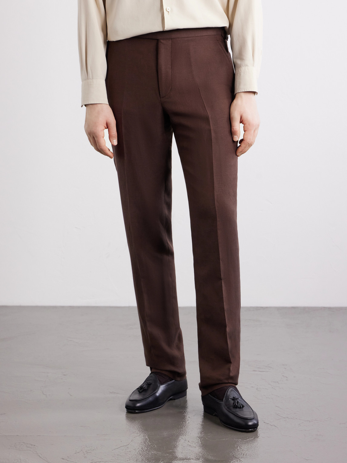  Ralph Lauren Purple Label - Straight-leg Silk And Linen-blend Suit Trousers - Men - Brown - Uk/us 30 