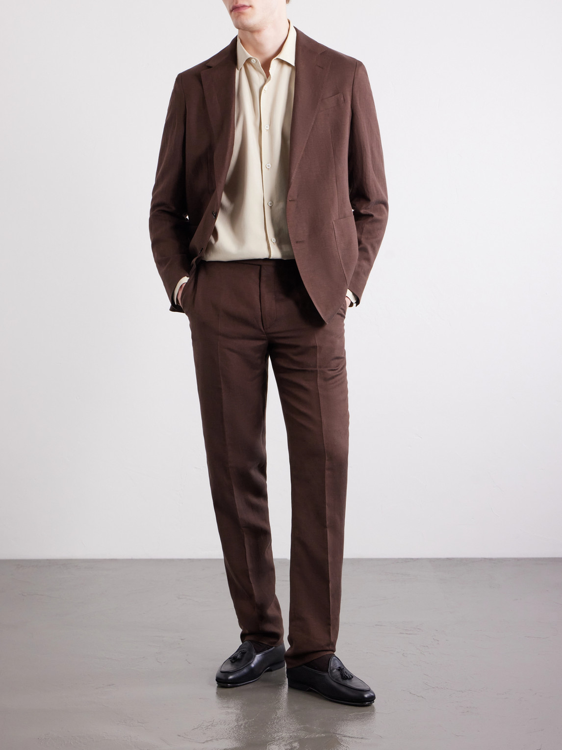 Purple Label - Straight-Leg Silk And Linen-Blend Suit Trousers