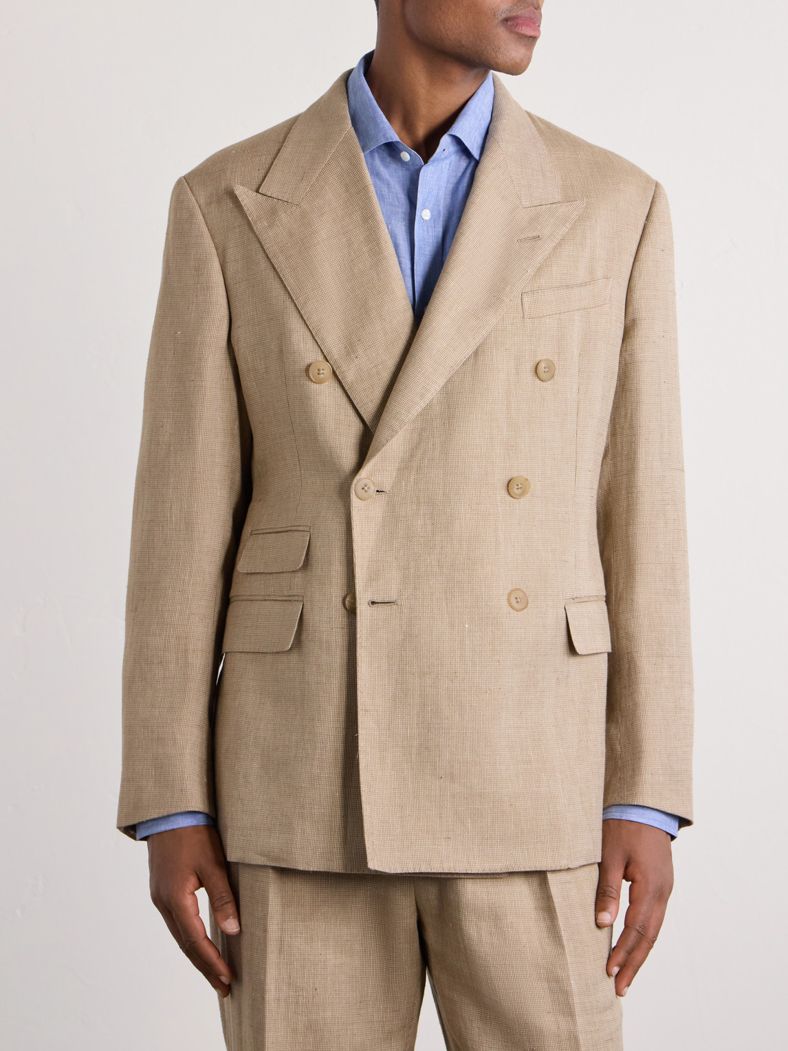  Ralph Lauren Purple Label - Double-breasted Linen, Cotton And Silk-blend Suit Jacket - Men - Neutrals - Uk/us 36 