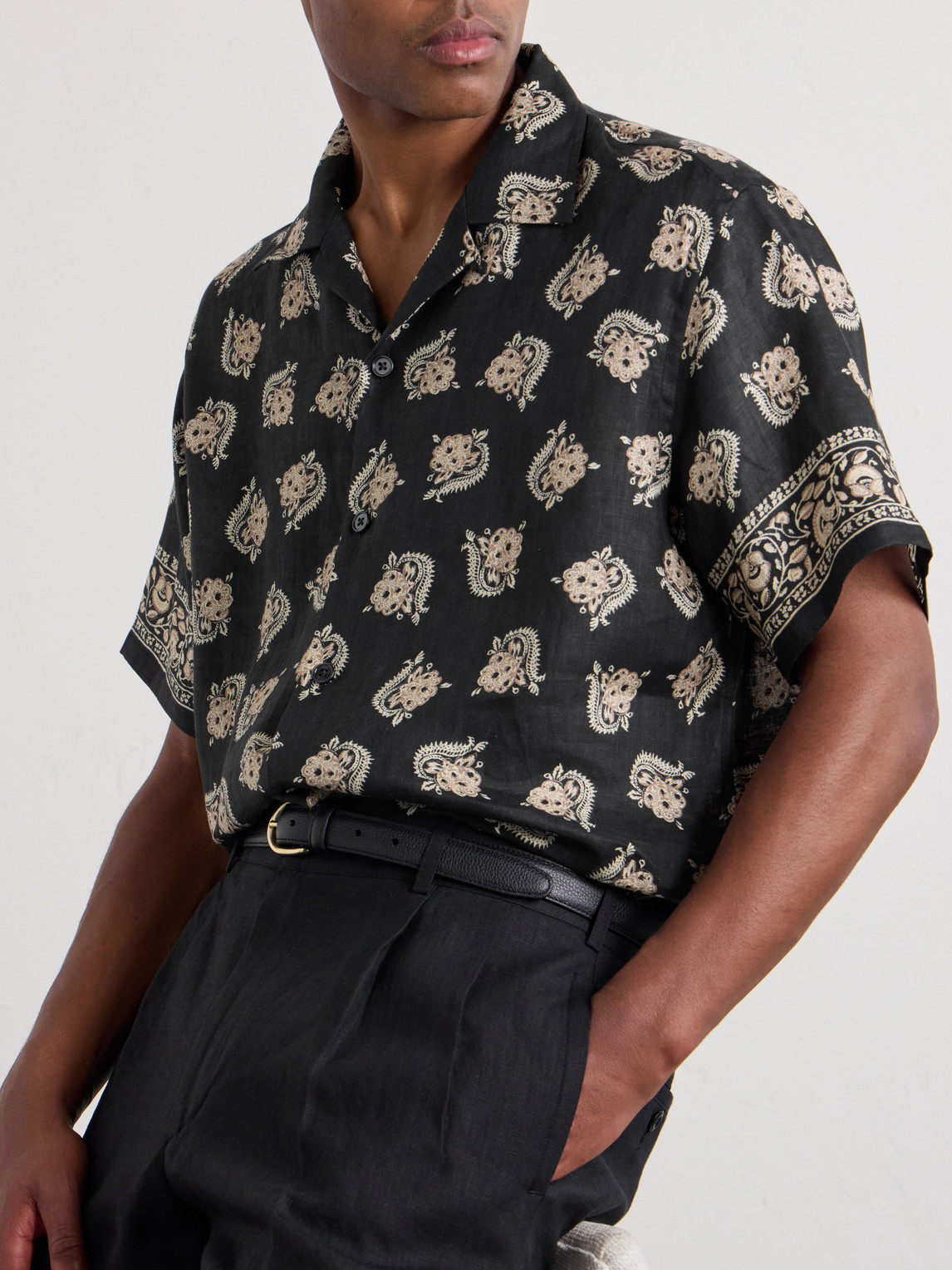 Purple Label - Convertible-Collar Paisley-Print Linen
