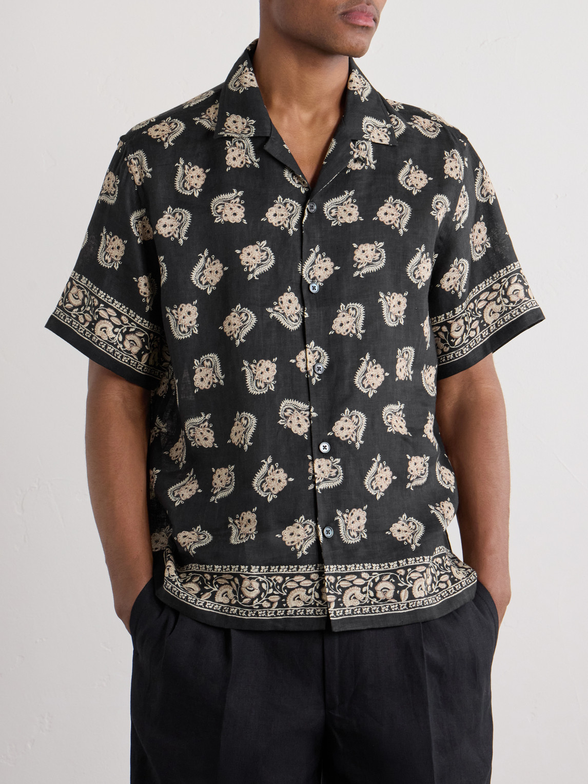 Purple Label - Convertible-Collar Paisley-Print Linen