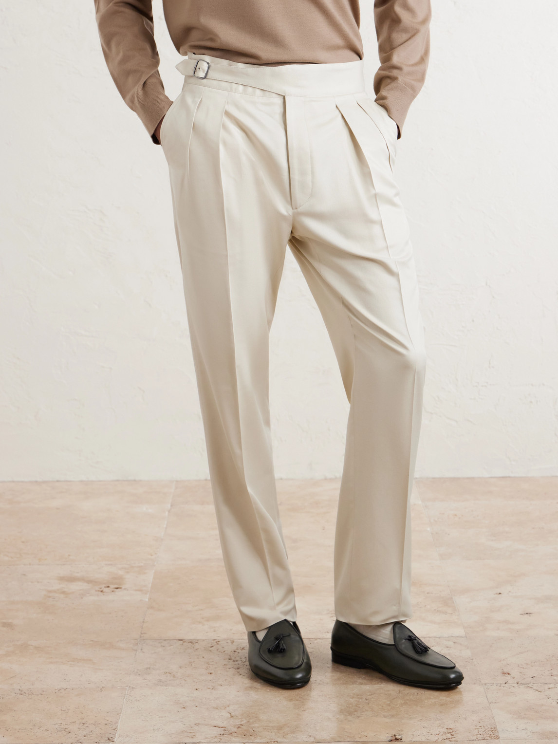  Ralph Lauren Purple Label - Straight-leg Pleated Silk-gabardine Trousers - Men - Neutrals - Uk/us 30 