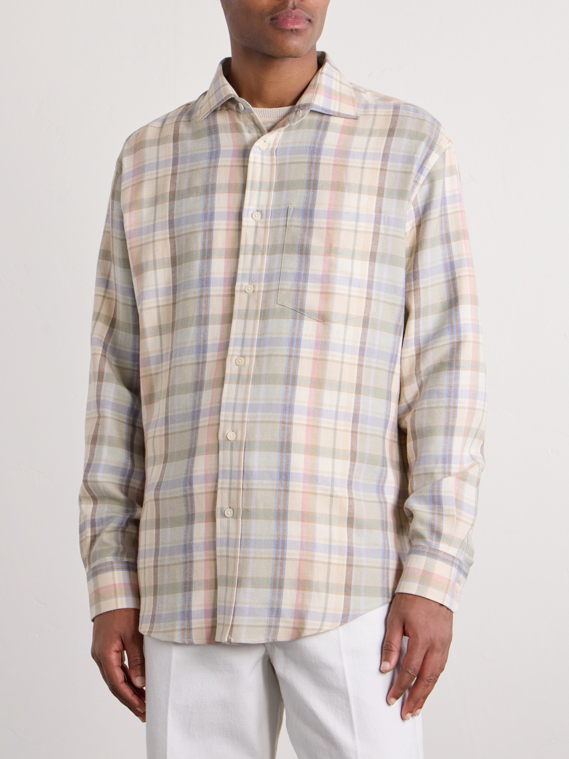 Purple Label - Checked Hemp And Cotton-Blend Twill Shirt