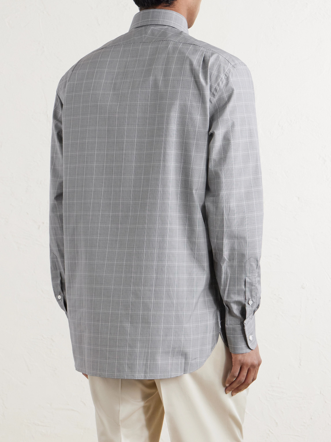 Purple Label - Cutaway-Collar Checked Cotton-Poplin Shirt
