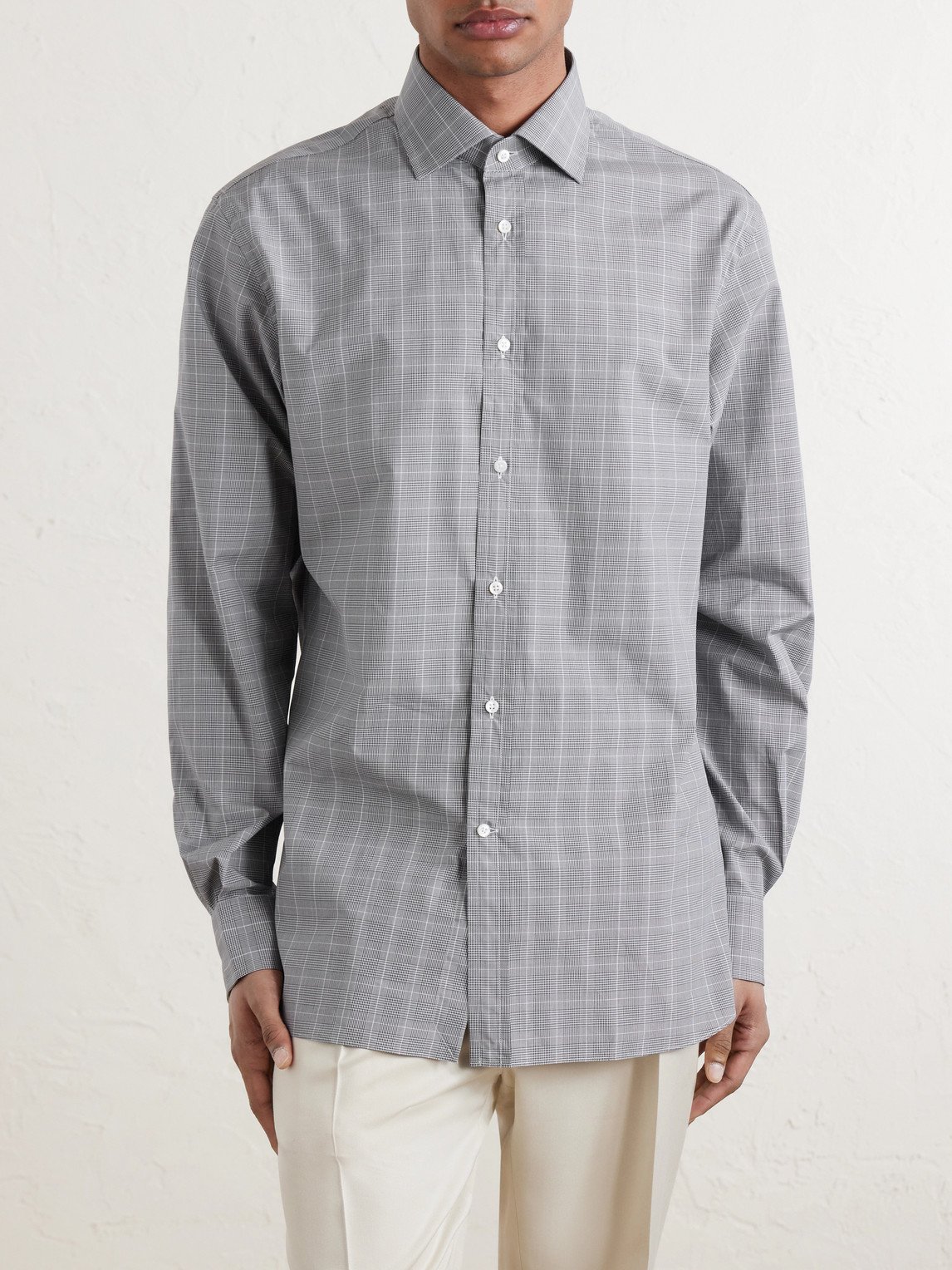 Purple Label - Cutaway-Collar Checked Cotton-Poplin Shirt