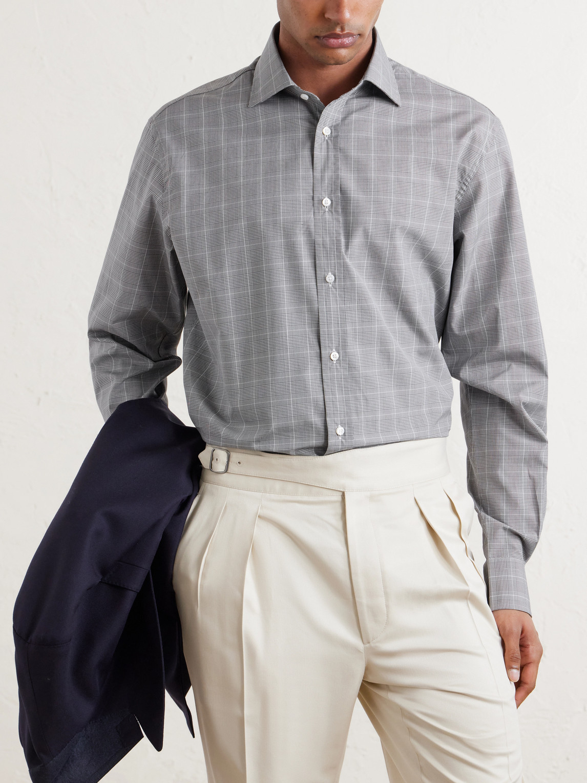 Purple Label - Cutaway-Collar Checked Cotton-Poplin Shirt