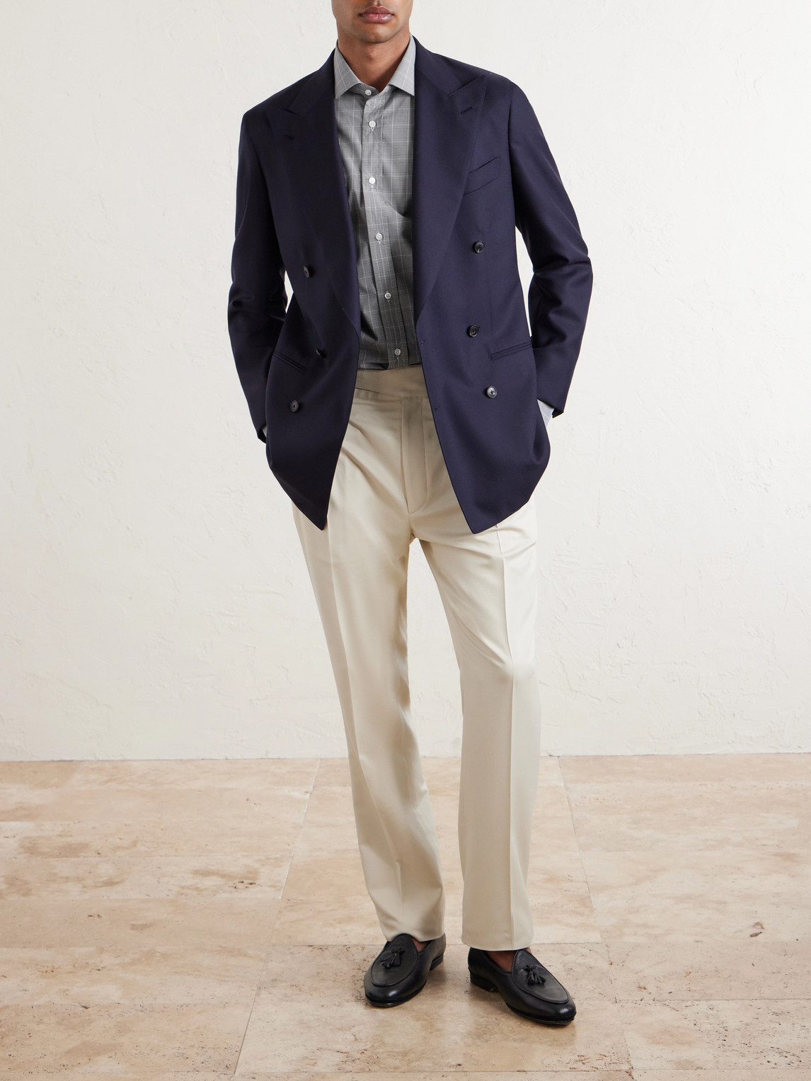 Purple Label - Cutaway-Collar Checked Cotton-Poplin Shirt