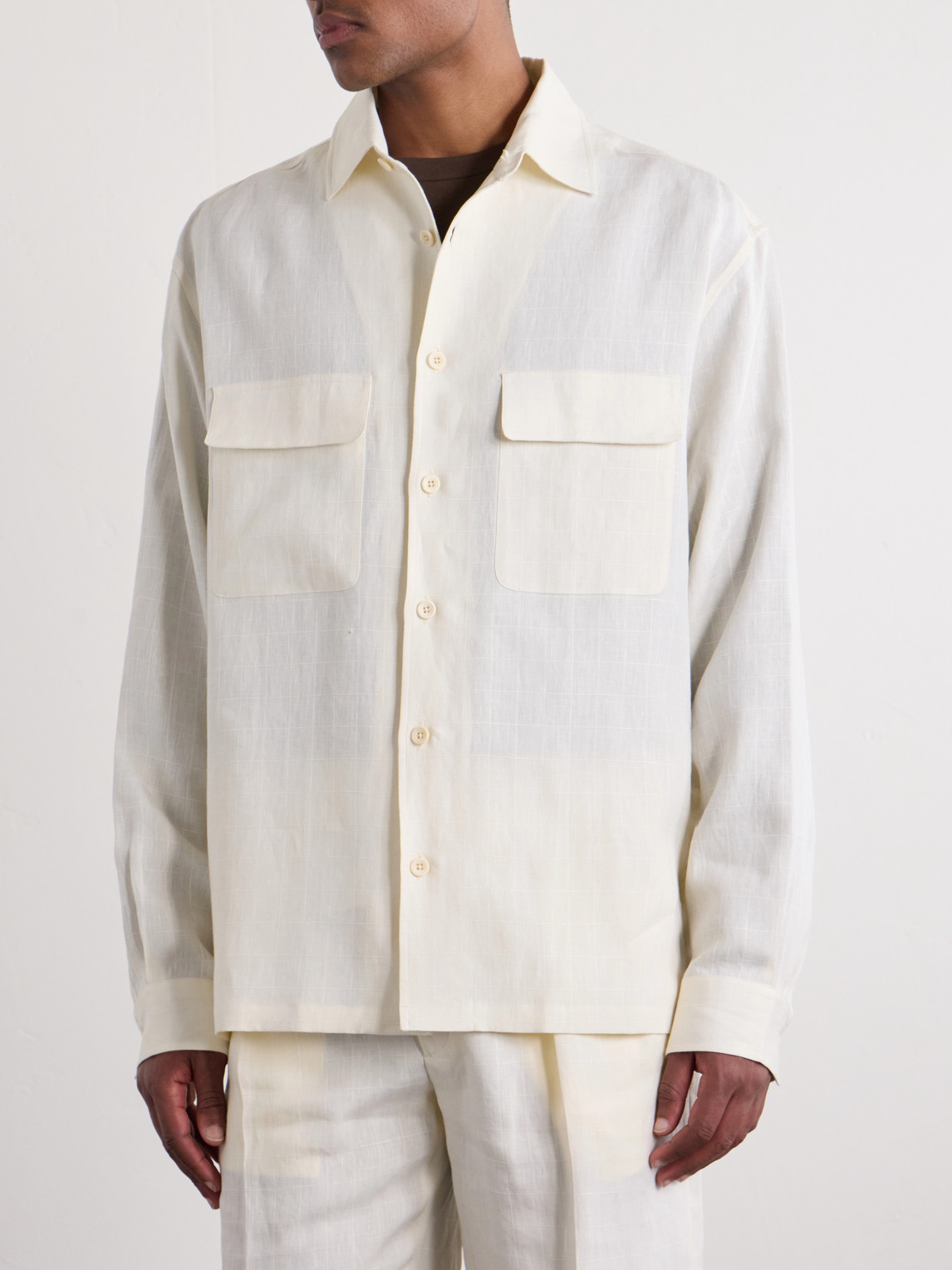  Ralph Lauren Purple Label - Checked Linen Shirt - Men - Neutrals - M 