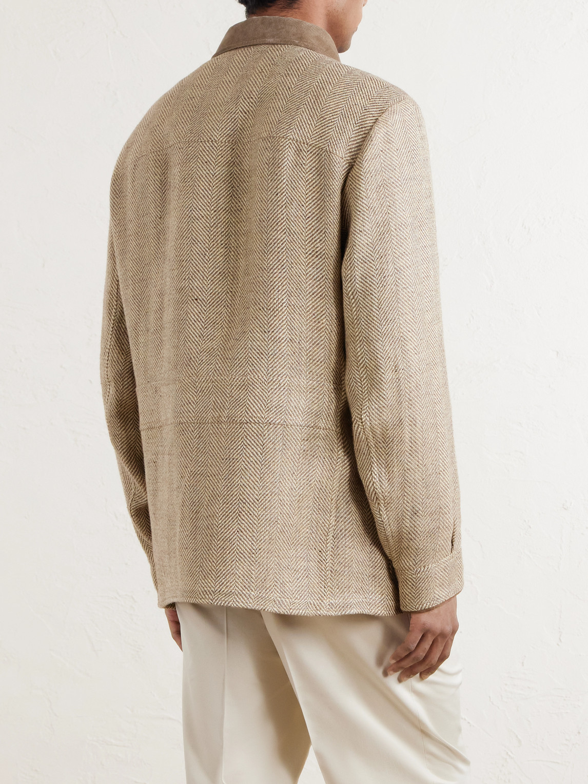  Ralph Lauren Purple Label - Corduroy And Suede-trimmed Herringbone Linen Field Jacket - Men - Brown - S 