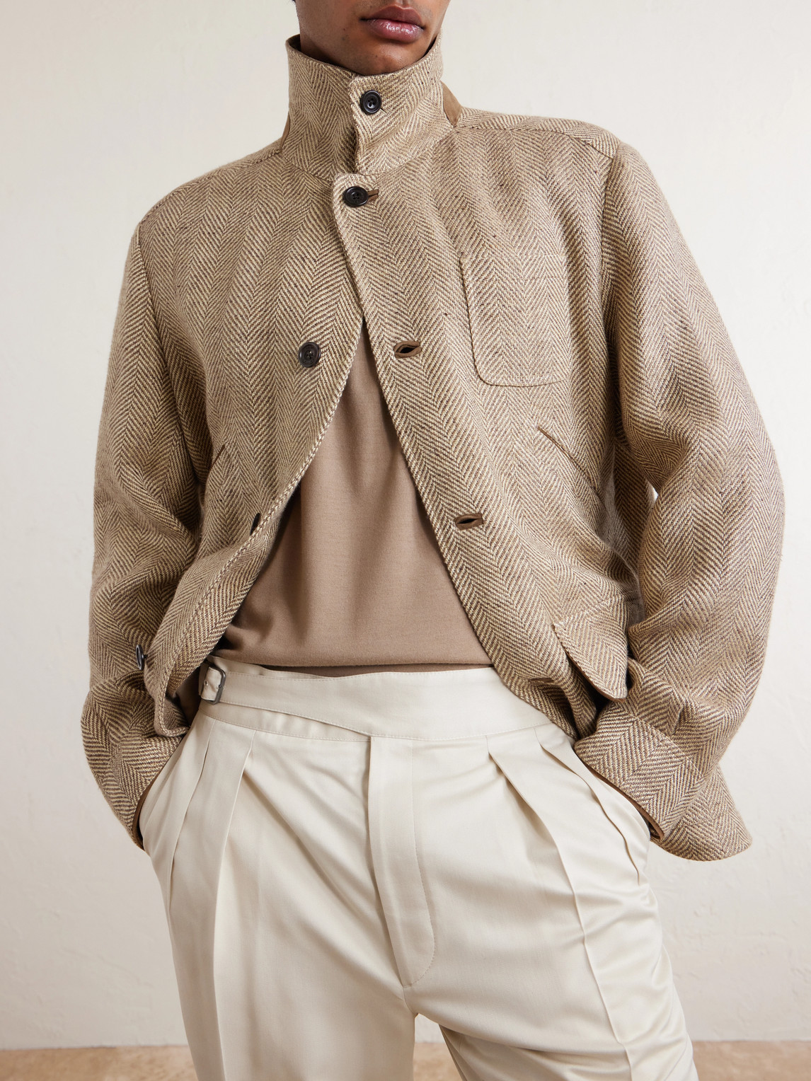 Purple Label - Corduroy And Suede-Trimmed Herringbone Linen Field Jacket