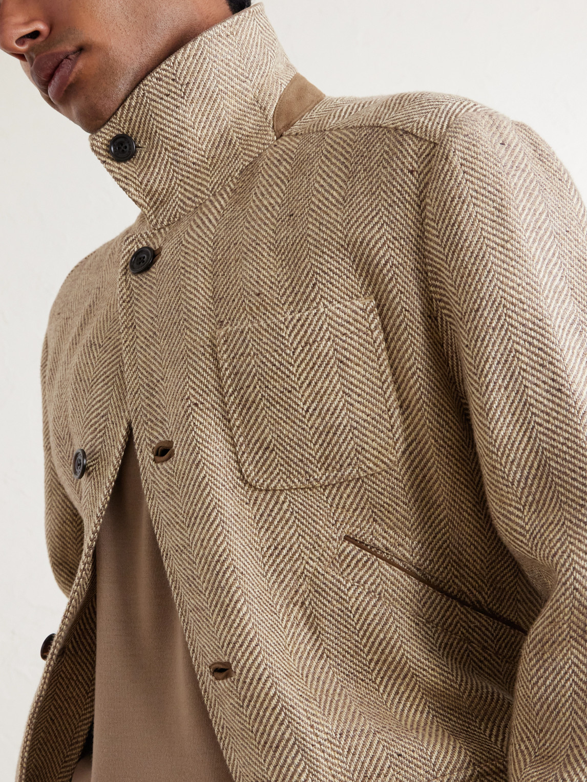 Purple Label - Corduroy And Suede-Trimmed Herringbone Linen Field Jacket