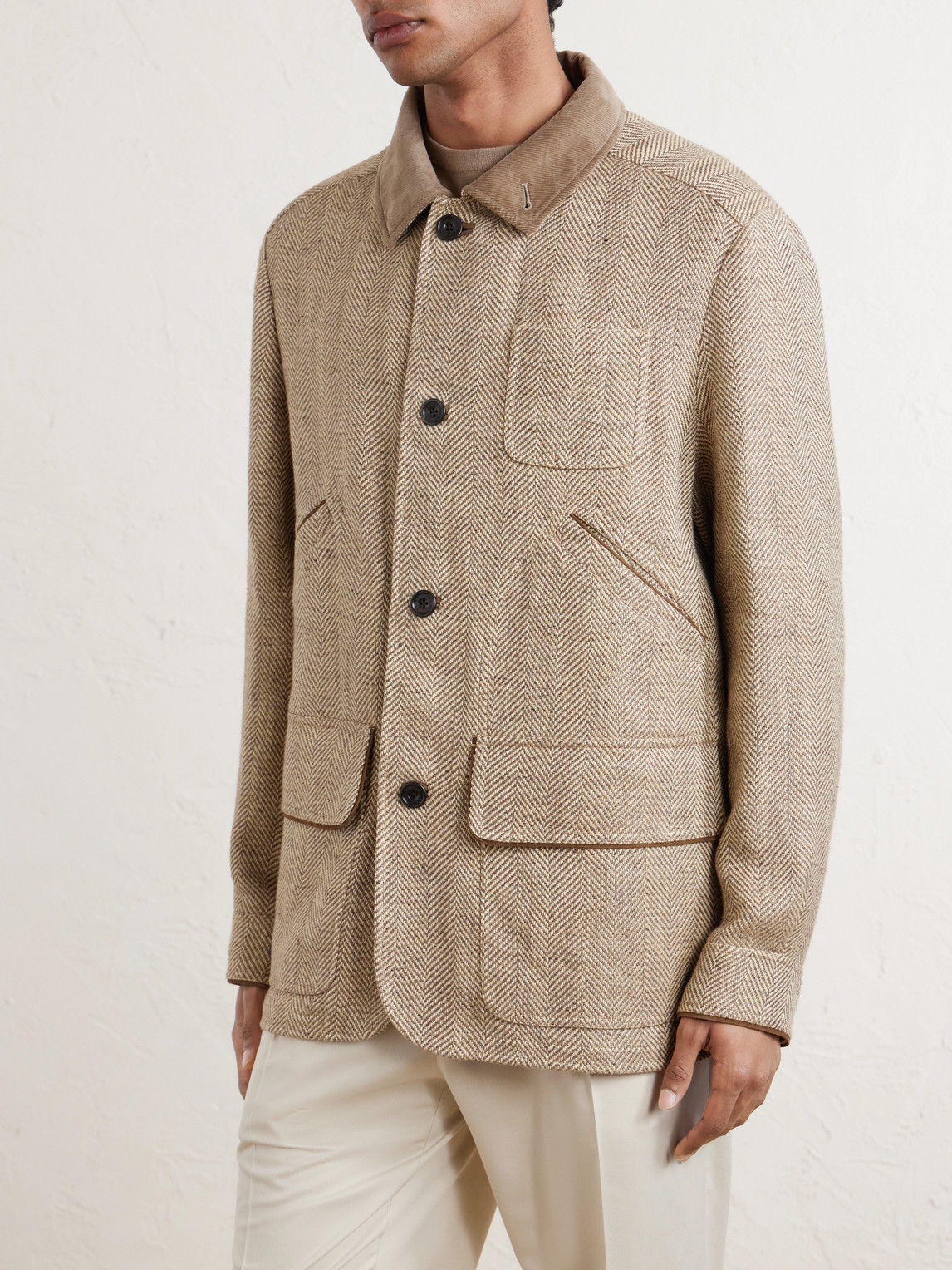  Ralph Lauren Purple Label - Corduroy And Suede-trimmed Herringbone Linen Field Jacket - Men - Brown - S 