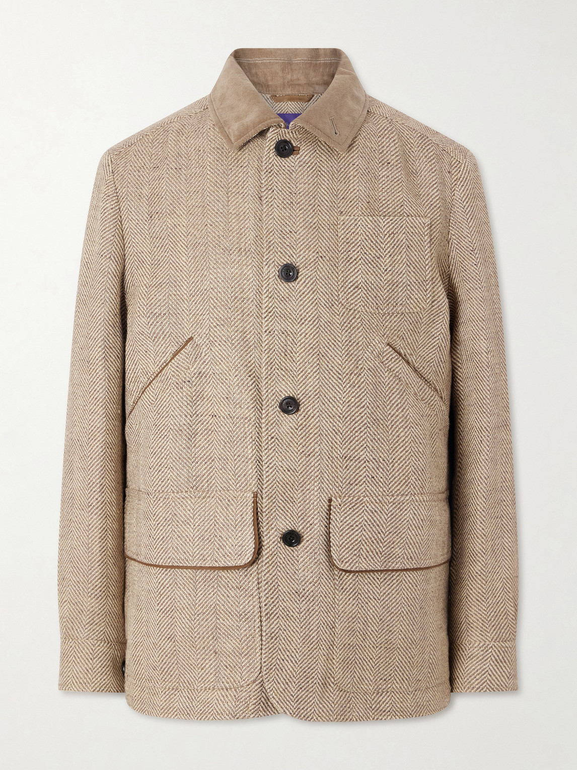 Ralph Lauren Purple Label Corduroy and Suede-Trimmed Herringbone Linen Field Jacketen