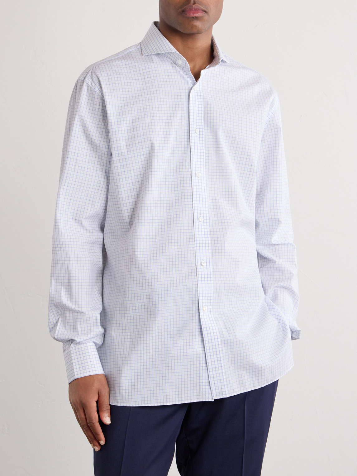 Purple Label - Cutaway-Collar Checked Cotton-Poplin Shirt