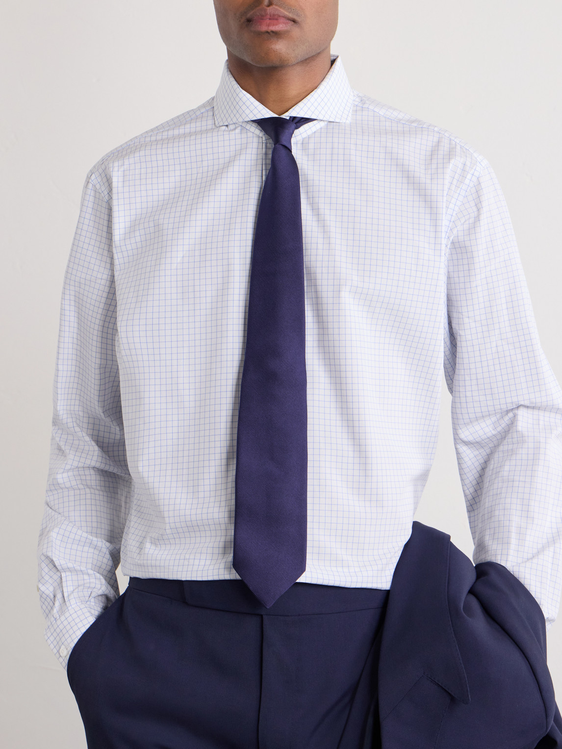 Purple Label - Cutaway-Collar Checked Cotton-Poplin Shirt