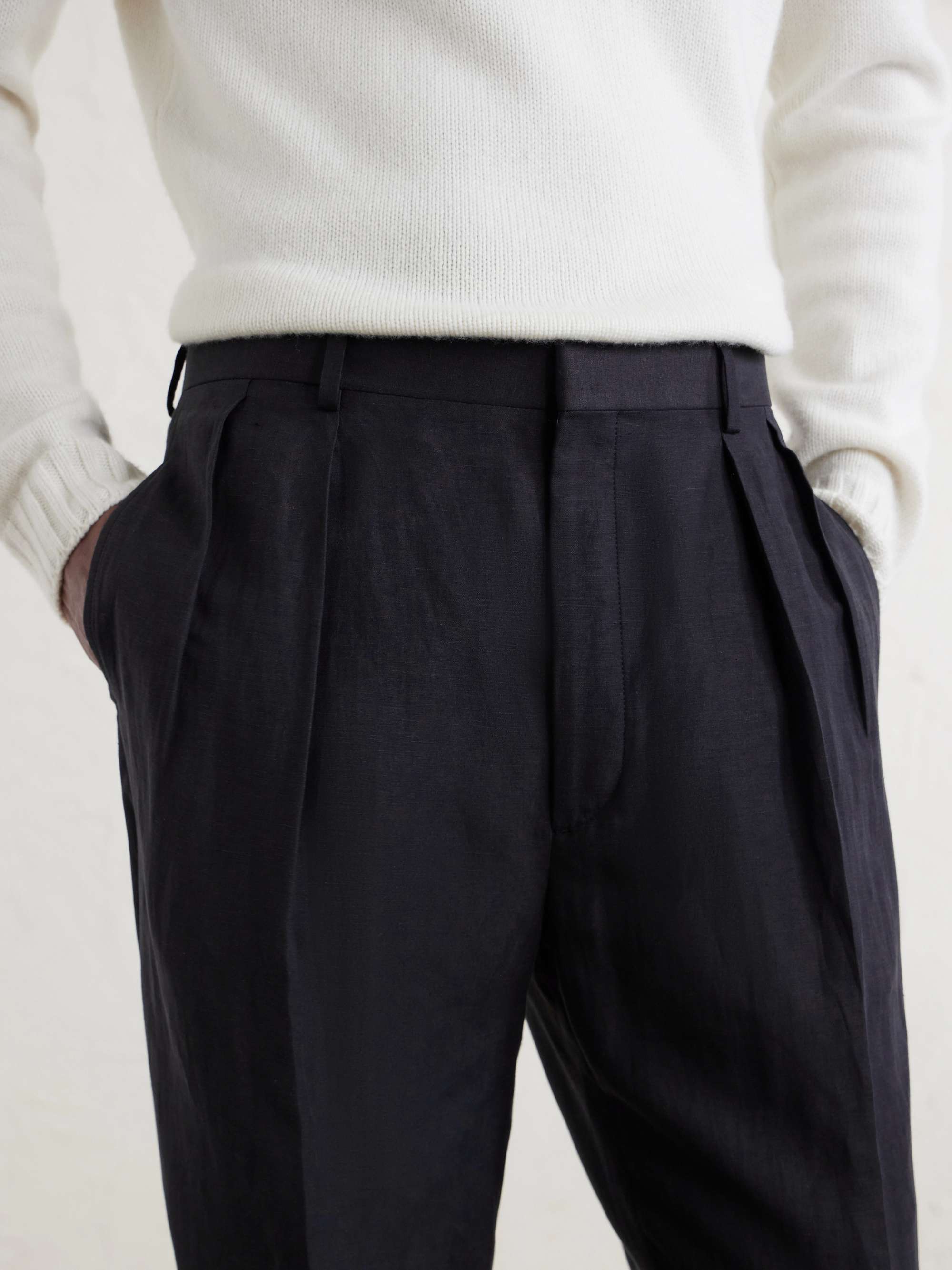 RALPH LAUREN PURPLE LABLE ブラック　シルクスラックス RALPH LAUREN PURPLE LABEL Straight-Leg Pleated Silk and Linen