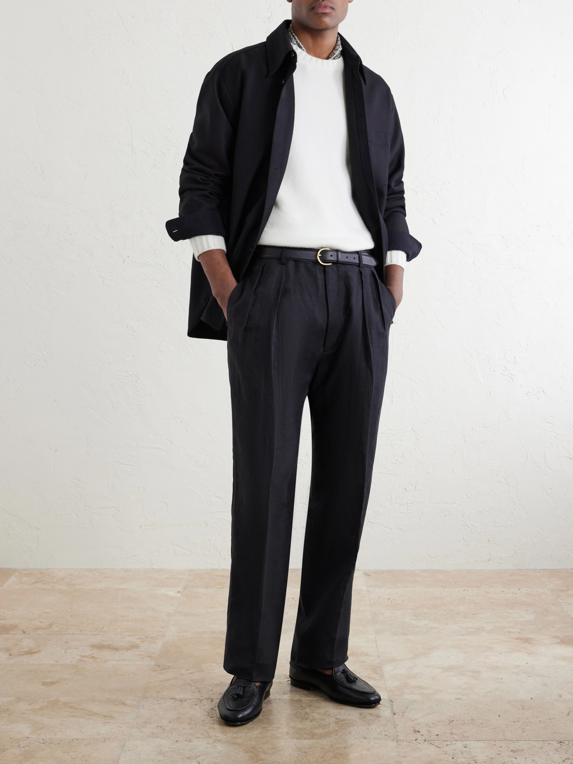 Purple Label - Straight-Leg Pleated Silk And Linen-Blend Trousers