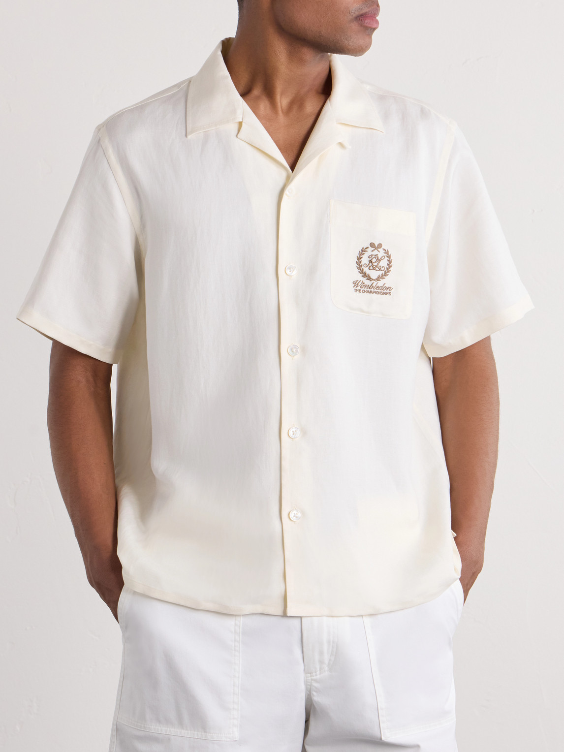 Purple Label - Wimbledon Camp-Collar Embroidered Silk And Linen-Blend Shirt