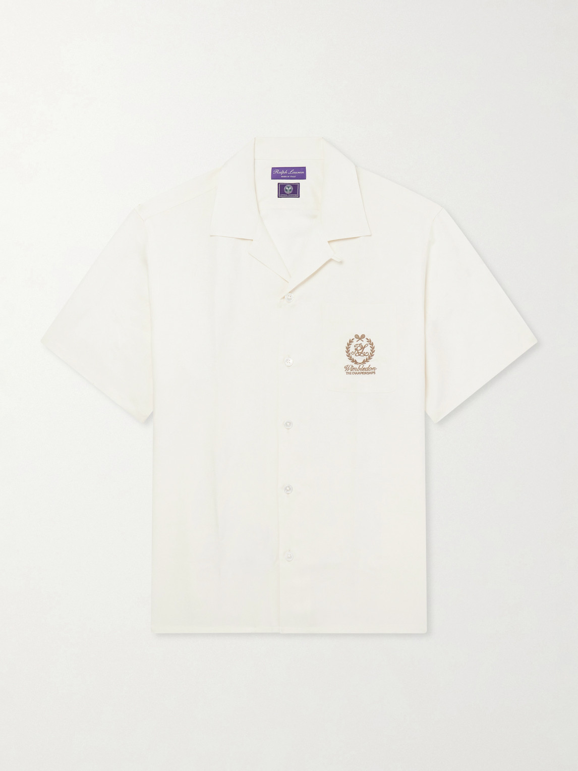 Purple Label - Wimbledon Camp-Collar Embroidered Silk And Linen-Blend Shirt