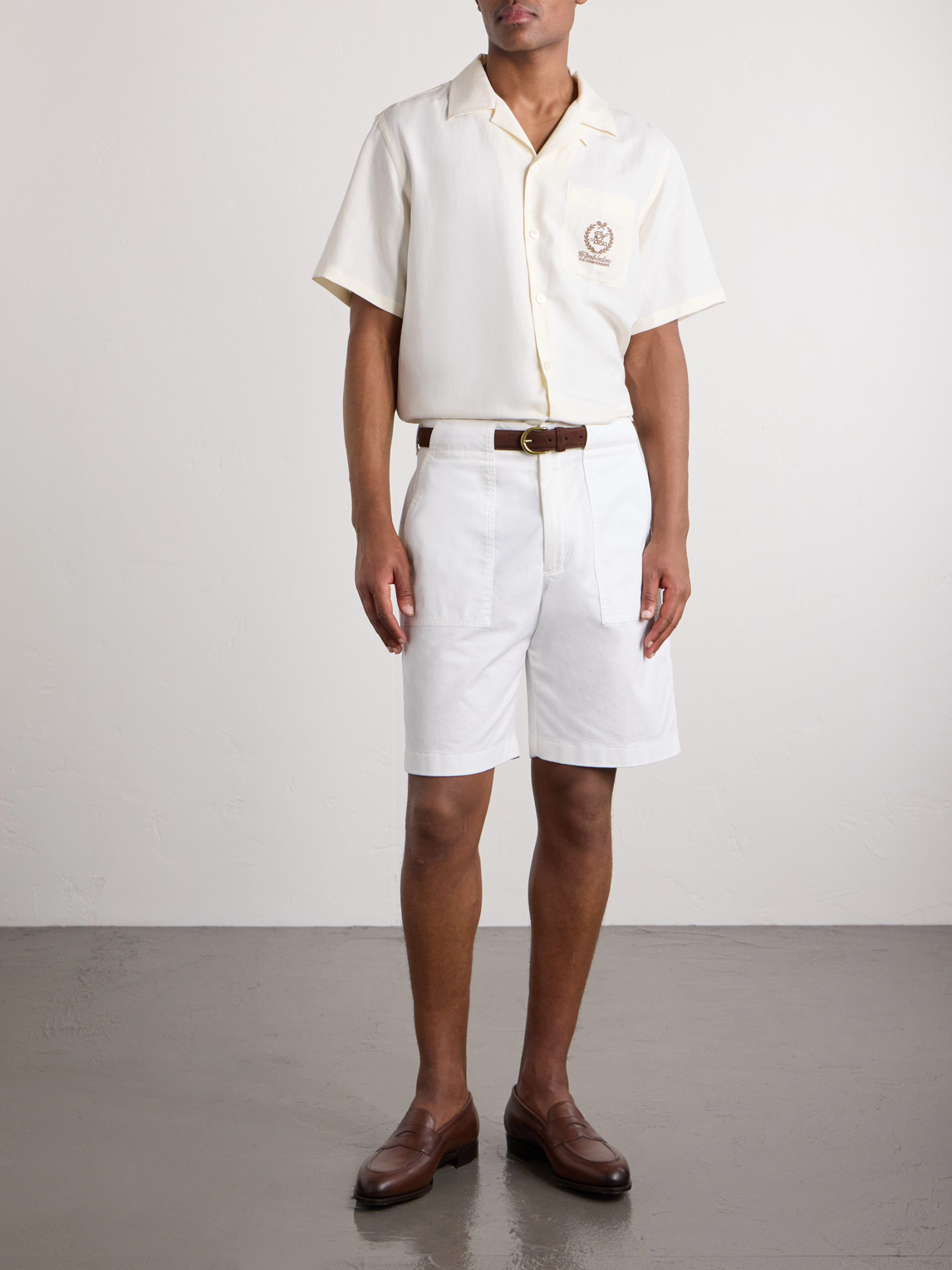 Purple Label - Wimbledon Camp-Collar Embroidered Silk And Linen-Blend Shirt