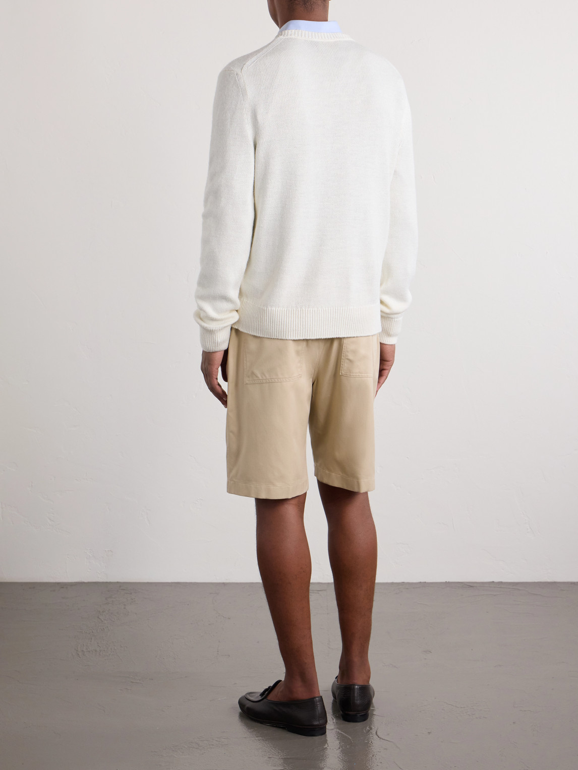  Ralph Lauren Purple Label - Polo Bear Logo-appliquéd Leather-trimmed Knitted Silk And Linen-blend Sweater - Men - Neutrals - S 