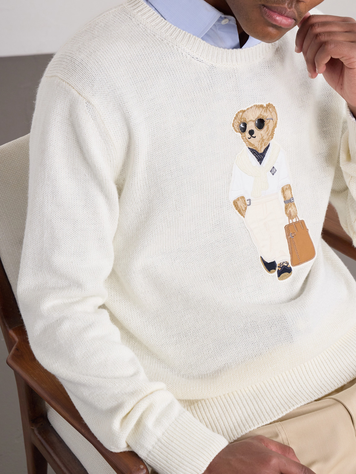 Purple Label - Polo Bear Logo-Appliquéd Leather-Trimmed Knitted Silk And Linen-Blend Sweater