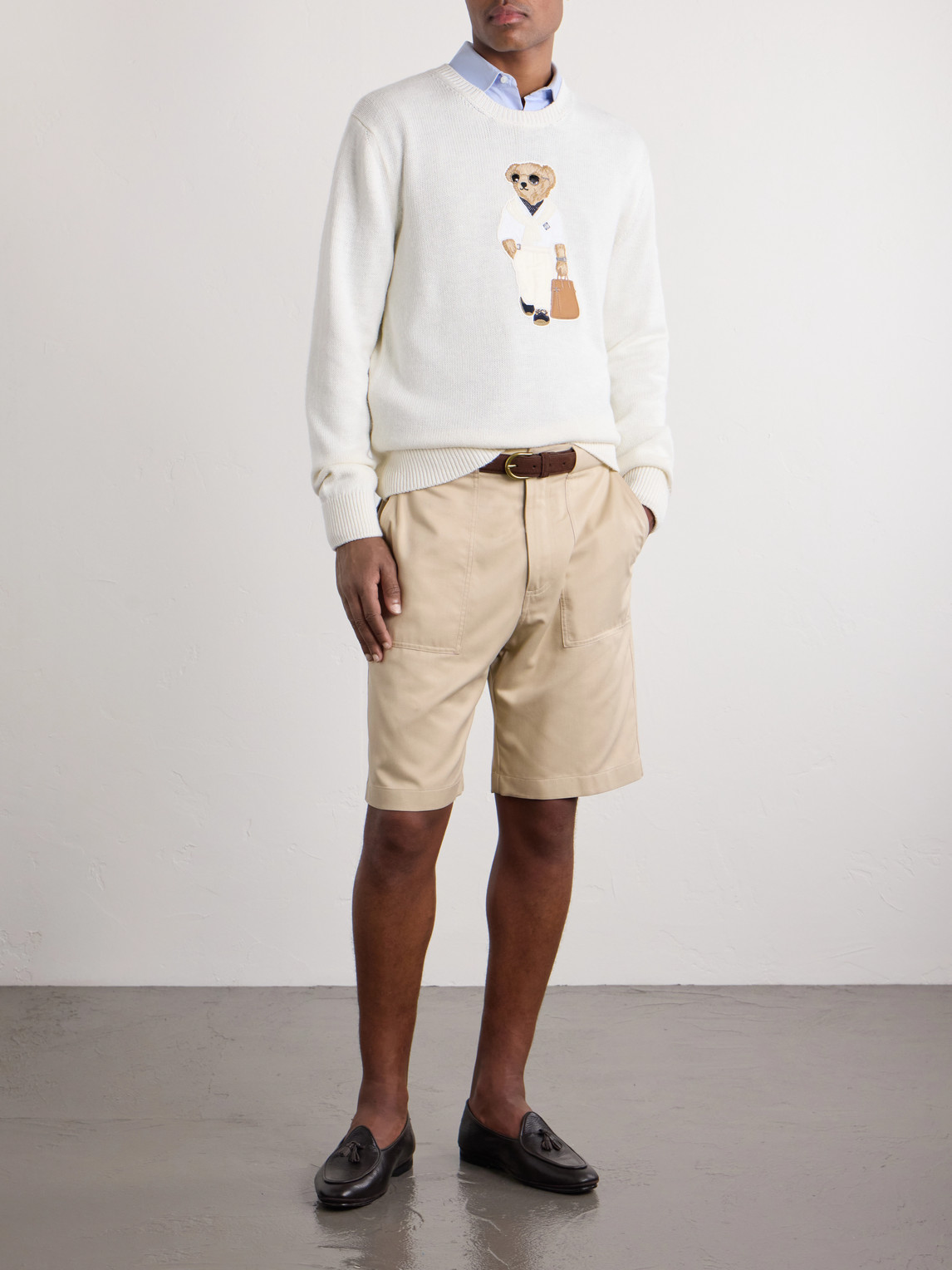 Purple Label - Polo Bear Logo-Appliquéd Leather-Trimmed Knitted Silk And Linen-Blend Sweater